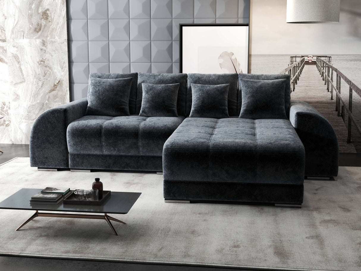 Colțar extensibil dumonde cu ladă de depozitare si sezut confortabil din spuma HR, Verona Euphoria Gri Grafit II 290x185 cm Fabrica