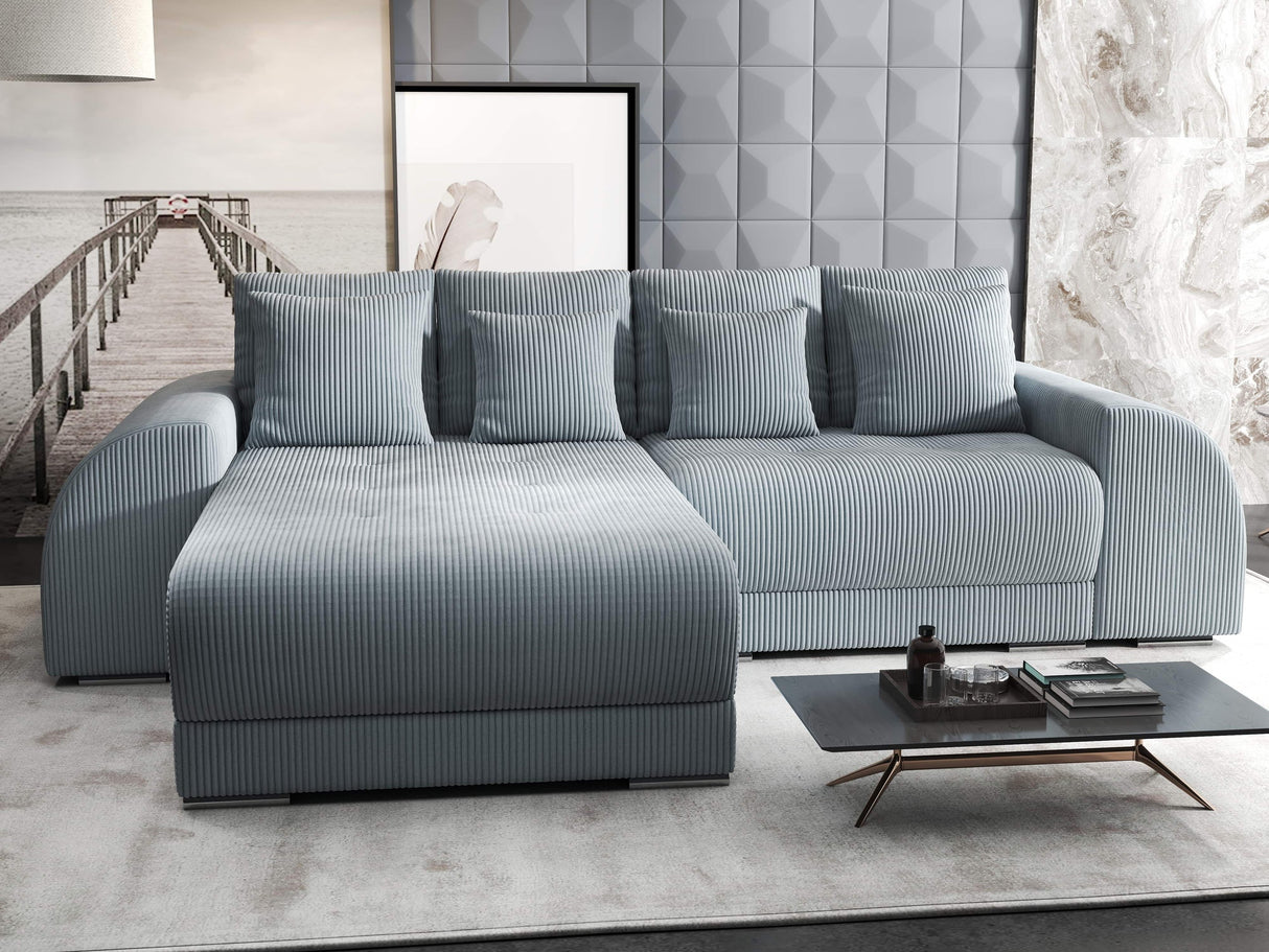 Colțar extensibil dumonde cu ladă de depozitare si sezut confortabil din spuma HR, Verona Zoom Gri Mint 290x185 cm Fabrica
