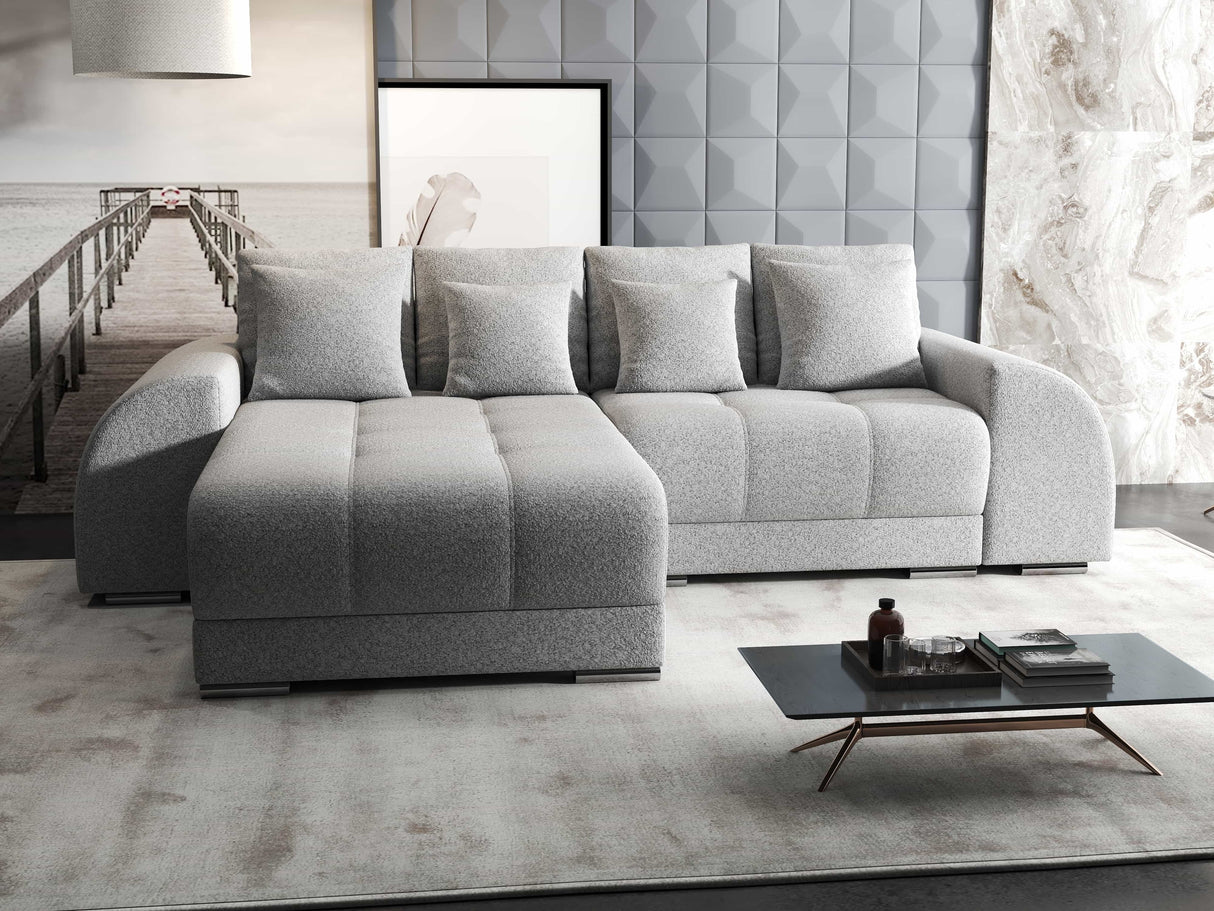 Colțar extensibil dumonde cu ladă de depozitare si sezut confortabil din spuma HR, Verona Euphoria Gri 290x185 cm Fabrica