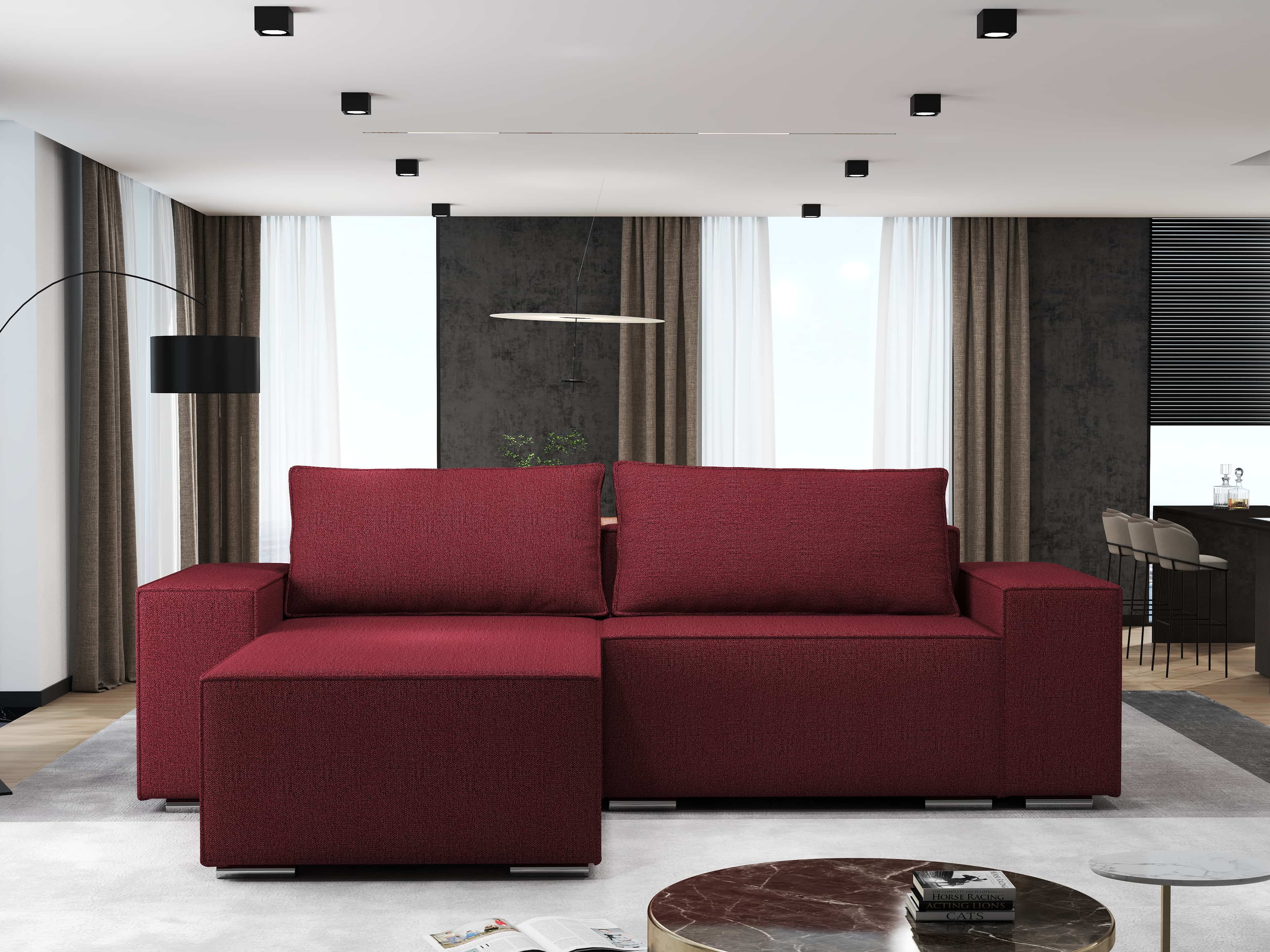 Colțar extensibil dumonde cu ladă de depozitare si sezut confortabil din spuma HR, Dream Enjoy Rosu 290x185 cm Fabrica