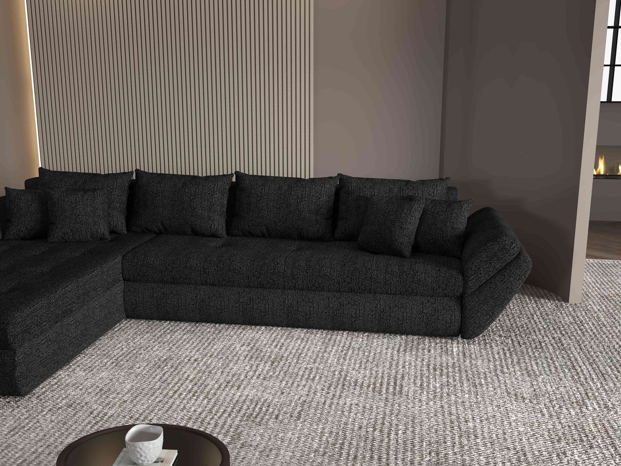 Colțar extensibil dumonde cu ladă de depozitare si sezut confortabil din spuma HR, Loana XL Enjoy Negru 335x185 cm Fabrica