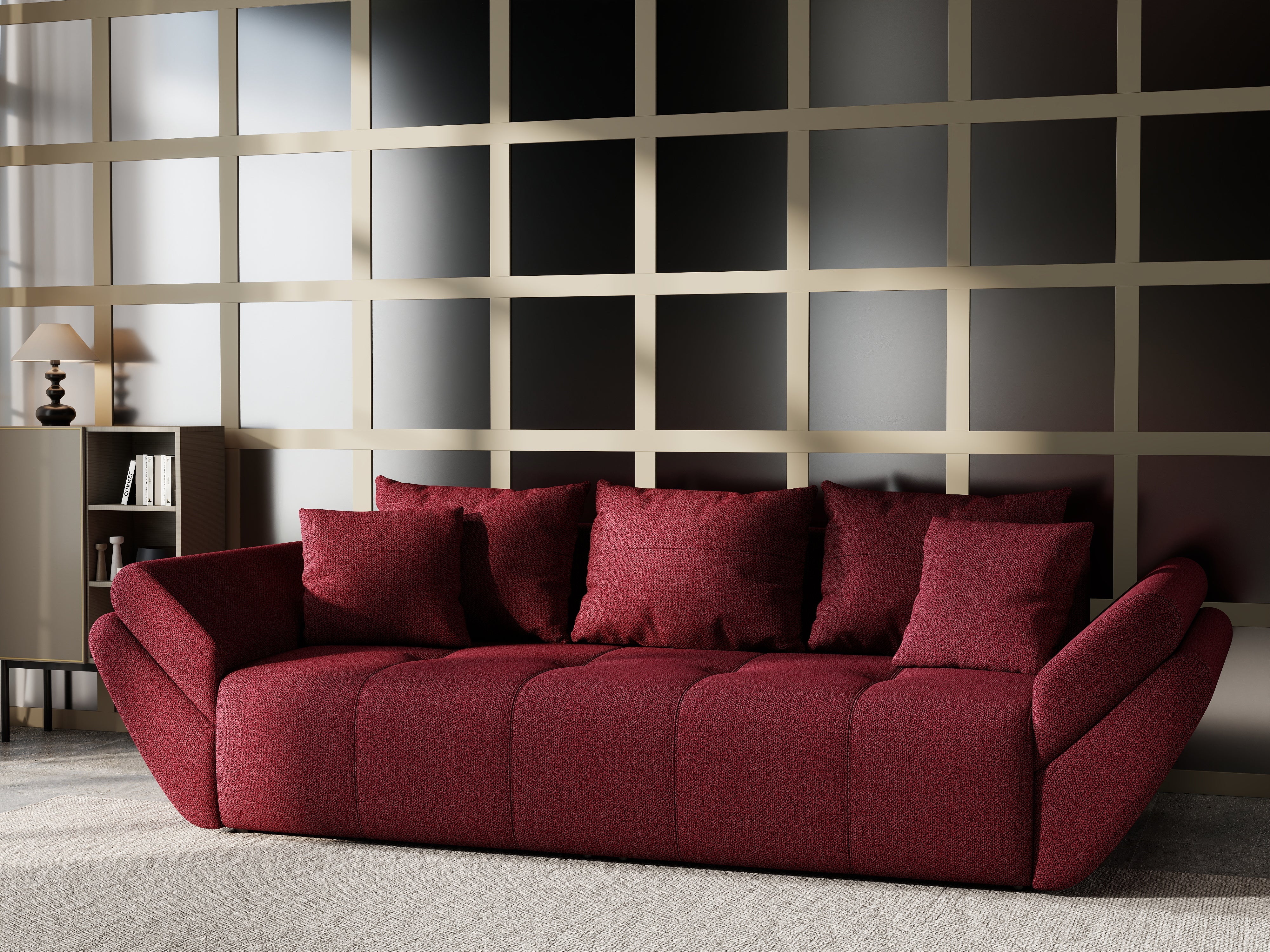 Canapea extensibilă dumonde cu ladă de depozitare si sezut confortabil din spuma HR, Berlin Red 250x100 cm Fabrica