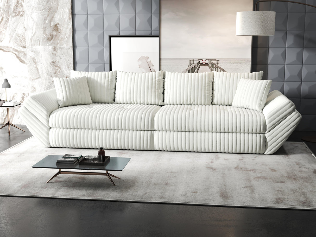 Canapea extensibilă dumonde cu ladă de depozitare si sezut confortabil din spuma HR, Loana Ambience Alb 300x100 cm Fabrica