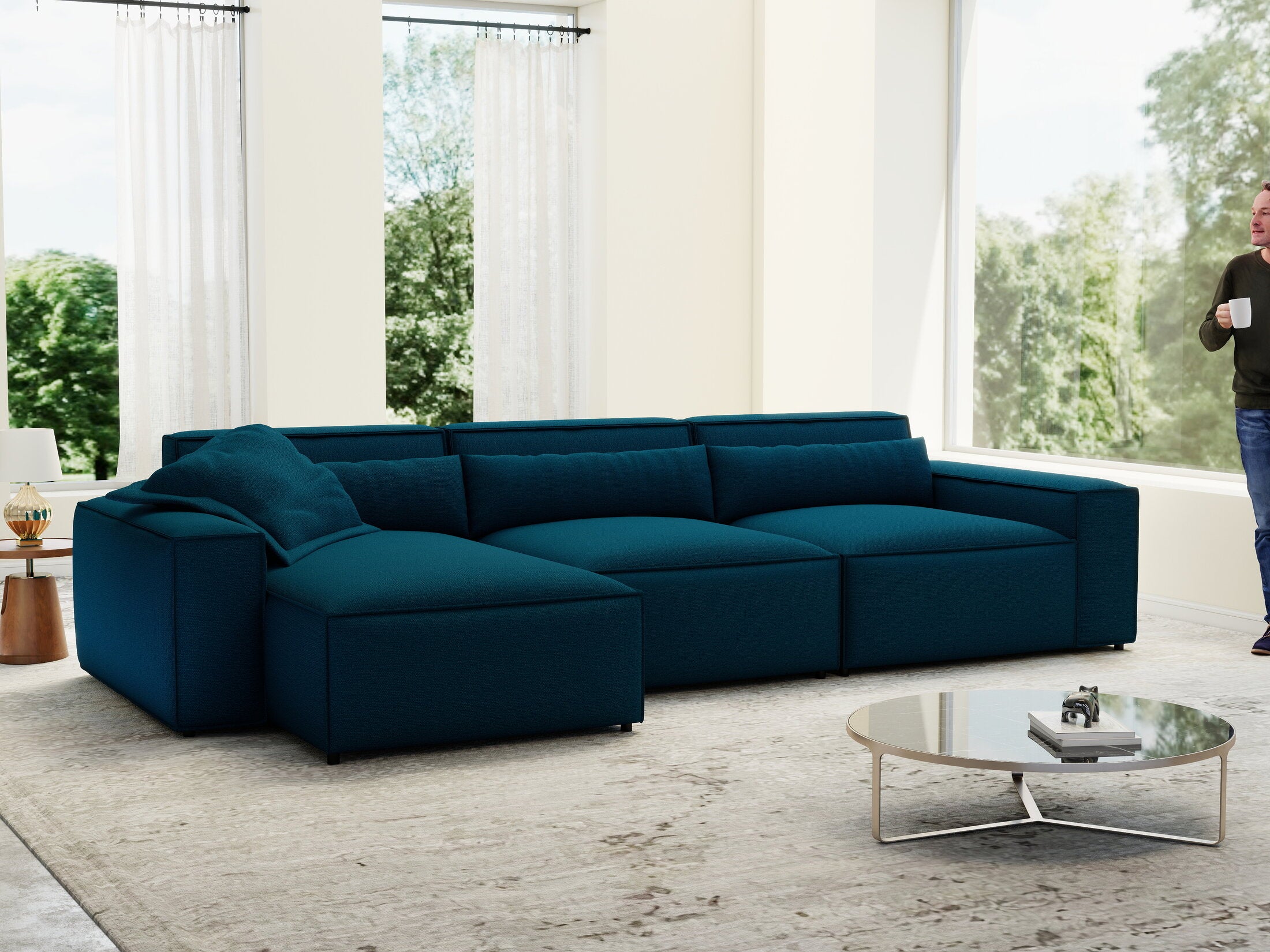 Colțar dumonde cu sezut confortabil din spuma HR, Marvelo XL Enjoy Verde Petrol 366x175 cm