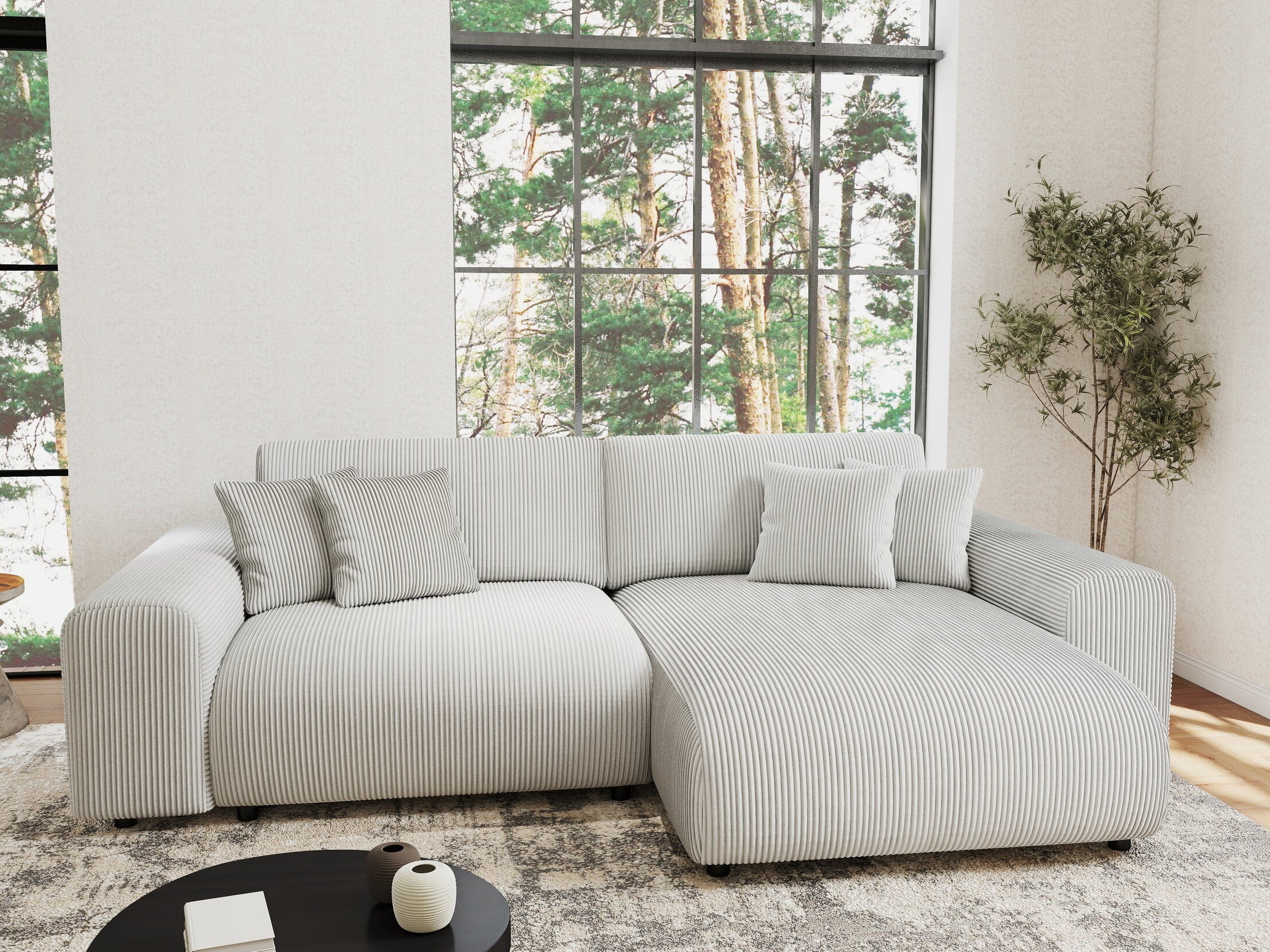 Colțar extensibil dumonde cu ladă de depozitare si sezut confortabil din spuma HR, Sarina Zoom Gri 255x168 cm II