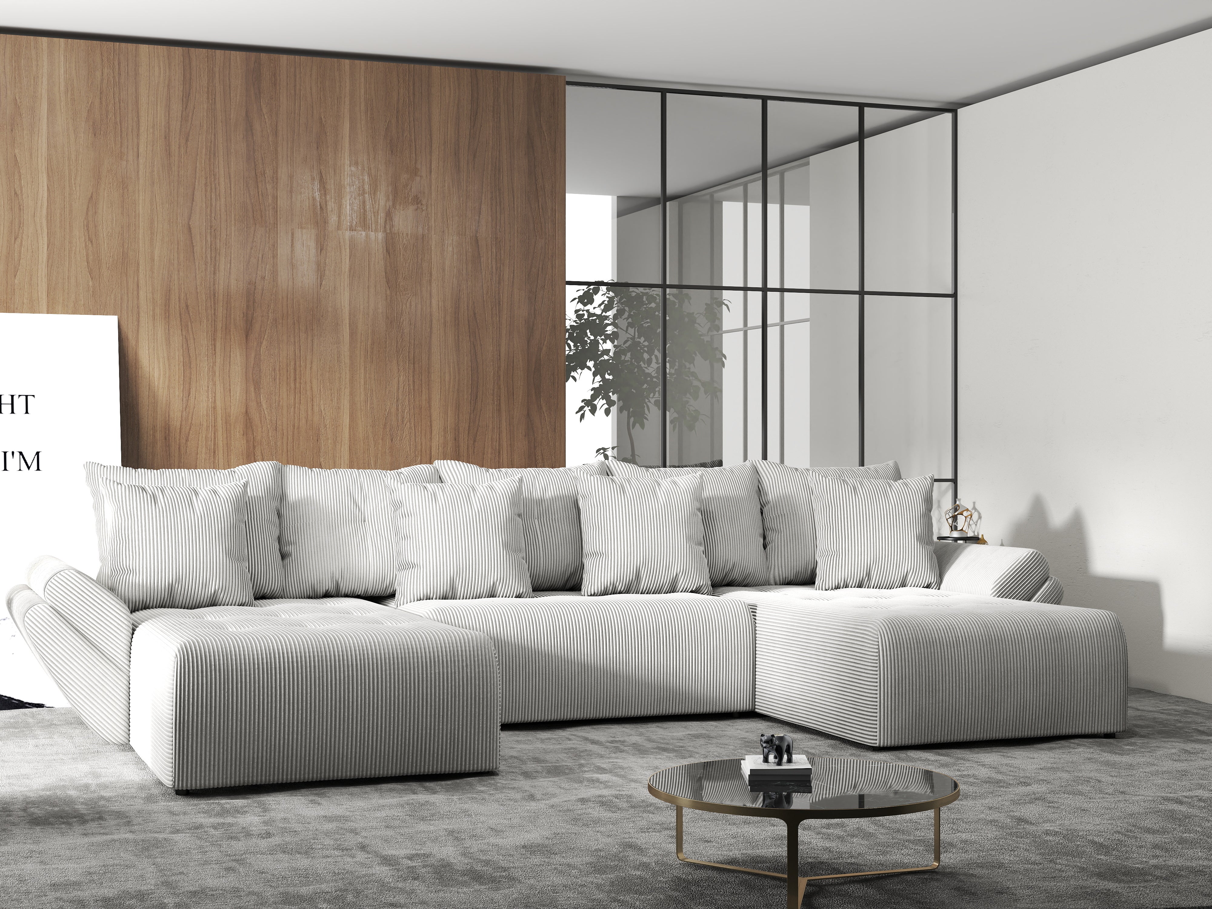 Colțar extensibil dumonde cu ladă de depozitare si sezut confortabil din spuma HR, Berlin U Zoom Grey 380x180 cm Fabrica