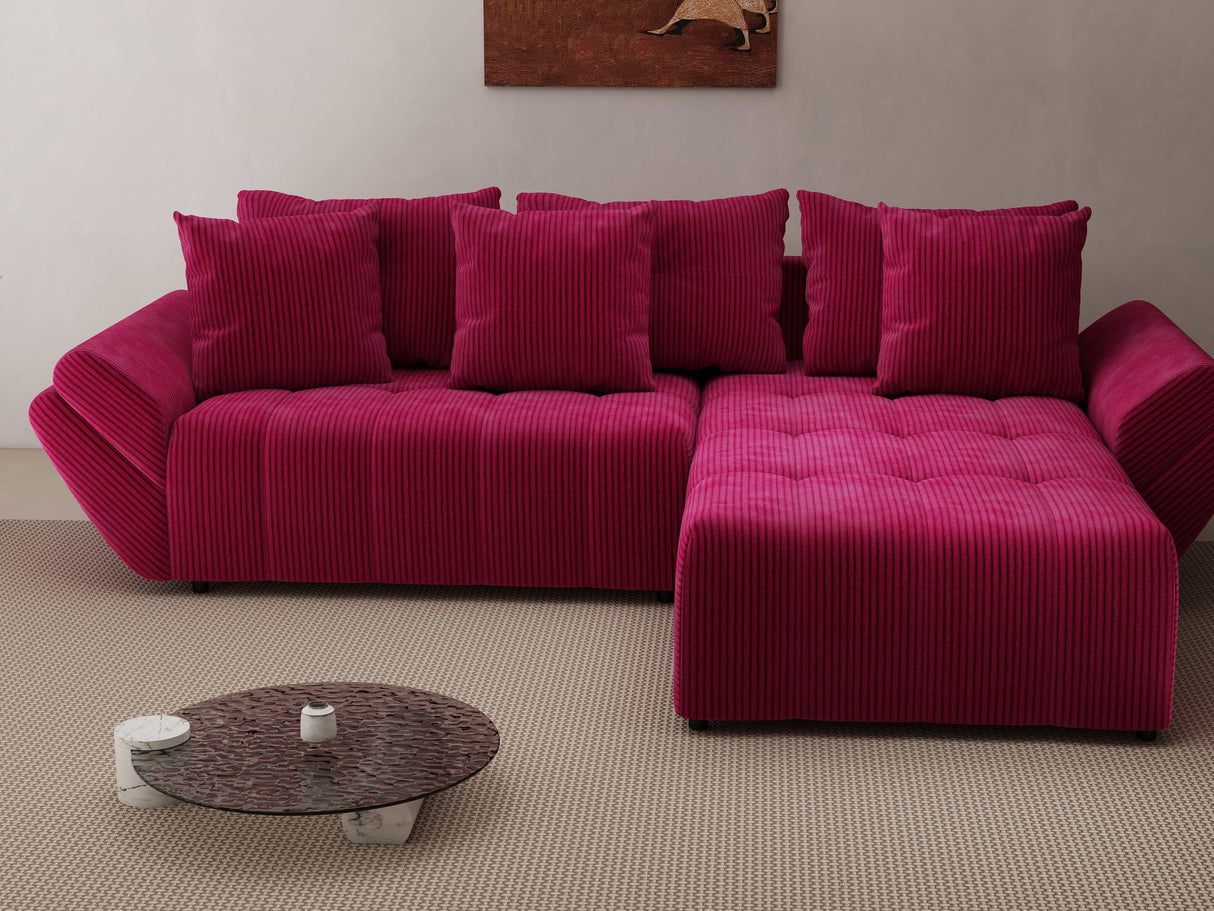 Colțar extensibil dumonde cu ladă de depozitare si sezut confortabil din spuma HR, Berlin Zoom Bordeaux 280x185 cm II Fabrica