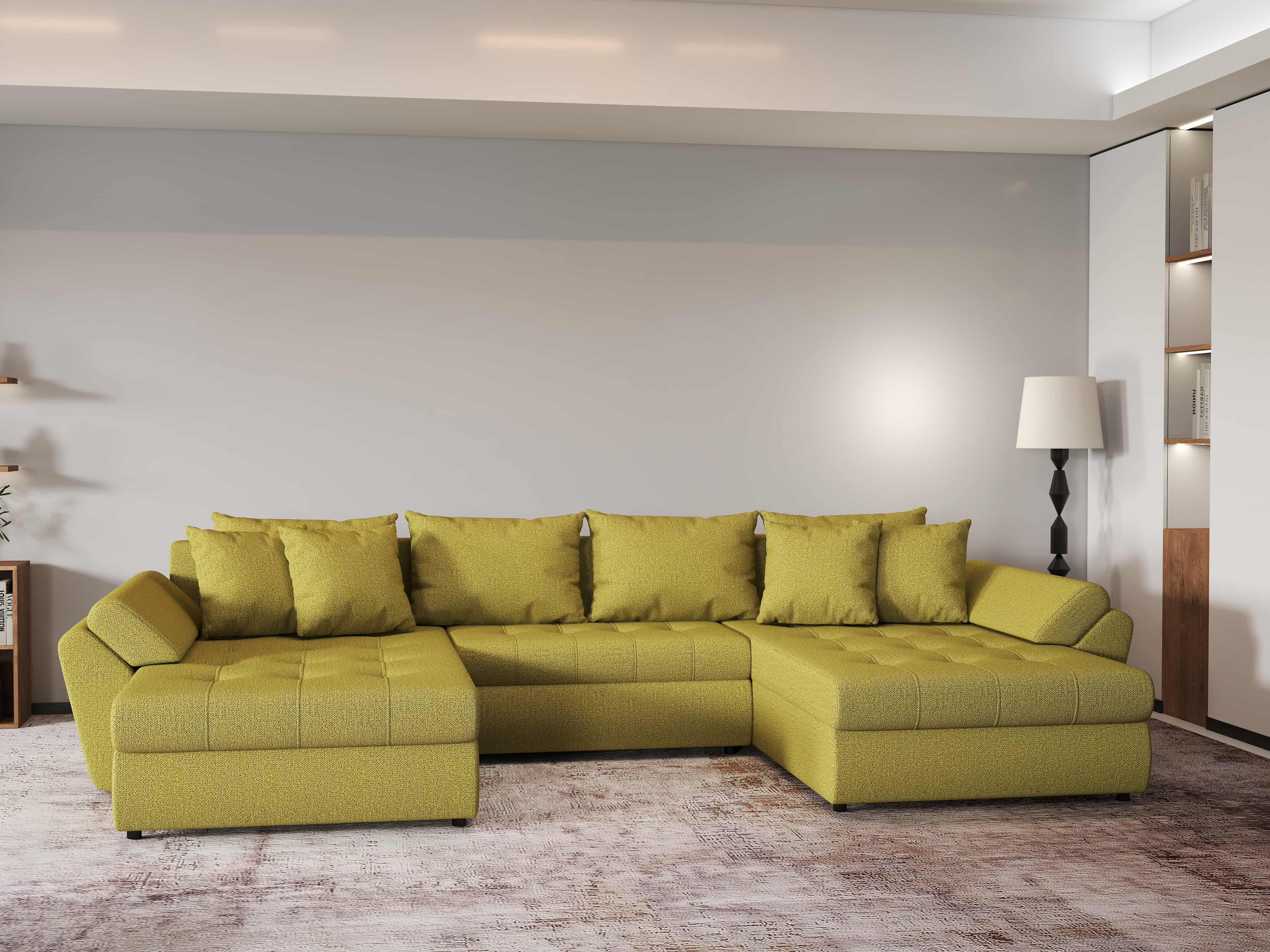Colțar extensibil dumonde cu ladă de depozitare si sezut confortabil din spuma HR, Loana U Green Lux 355x185 cm Fabrica