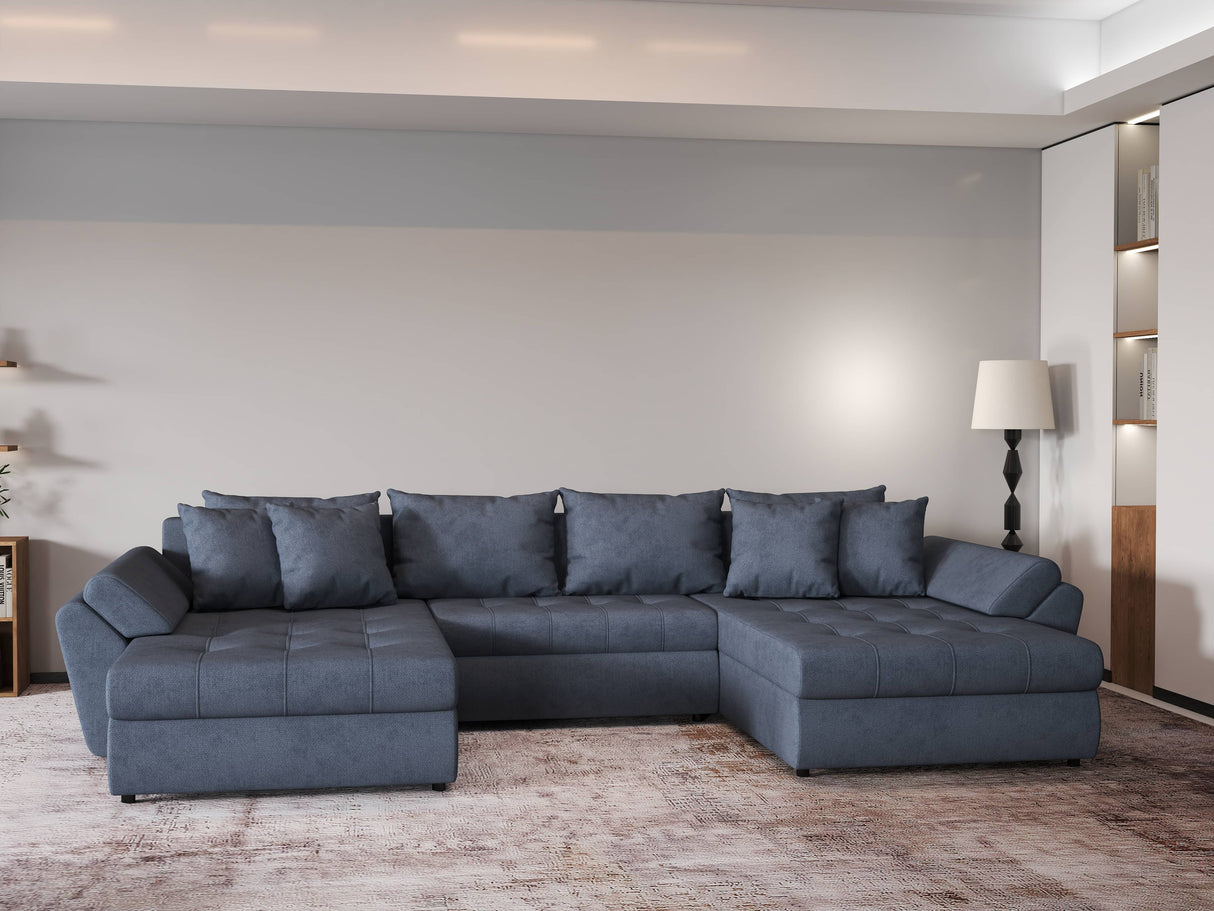 Colțar extensibil dumonde cu ladă de depozitare si sezut confortabil din spuma HR, Loana Grey U 355x185 cm Fabrica