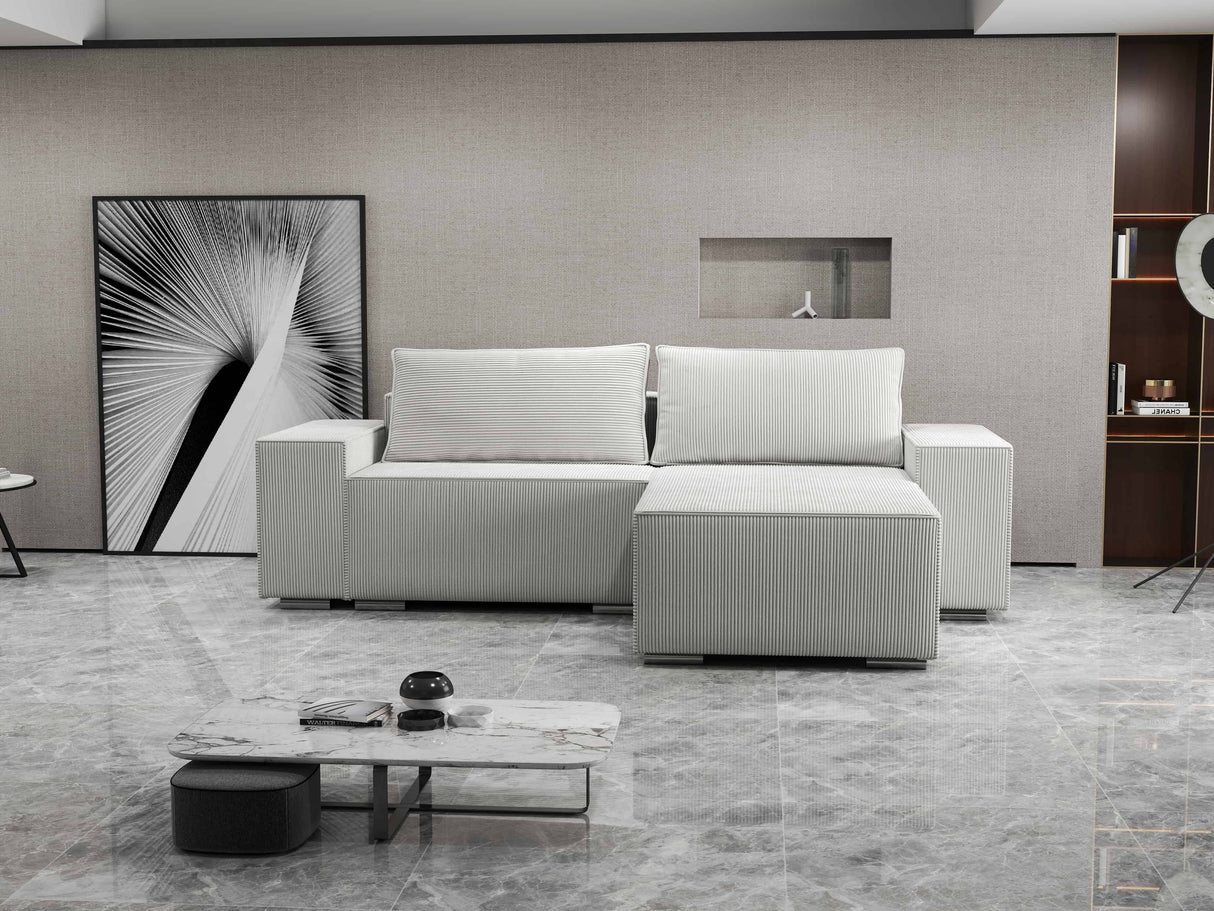 Colțar extensibil dumonde cu ladă de depozitare si sezut confortabil din spuma HR, Dream Zoom Gri 290x185 cm II Fabrica