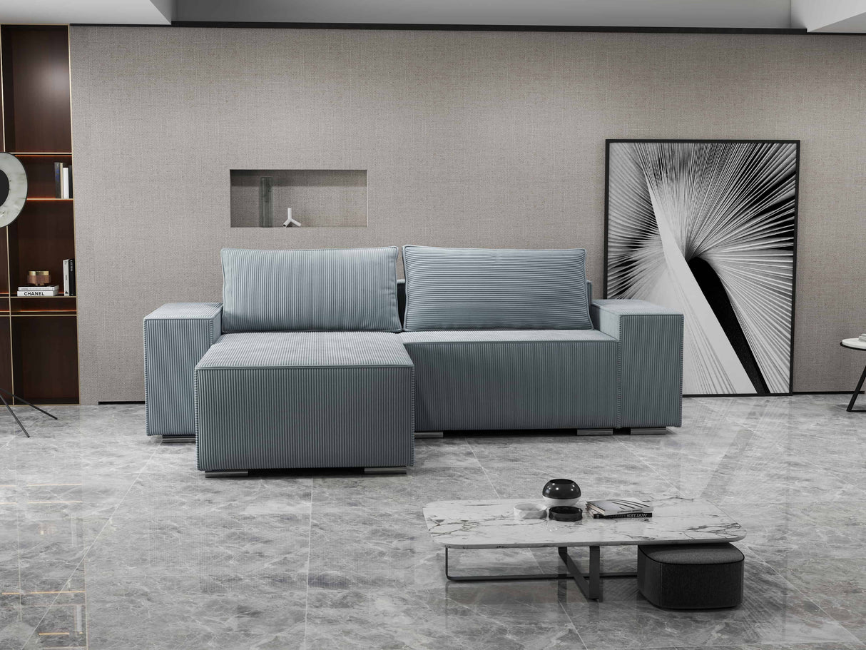 Colțar extensibil dumonde cu ladă de depozitare si sezut confortabil din spuma HR, Dream Zoom Gri Mint 290x185 cm Fabrica