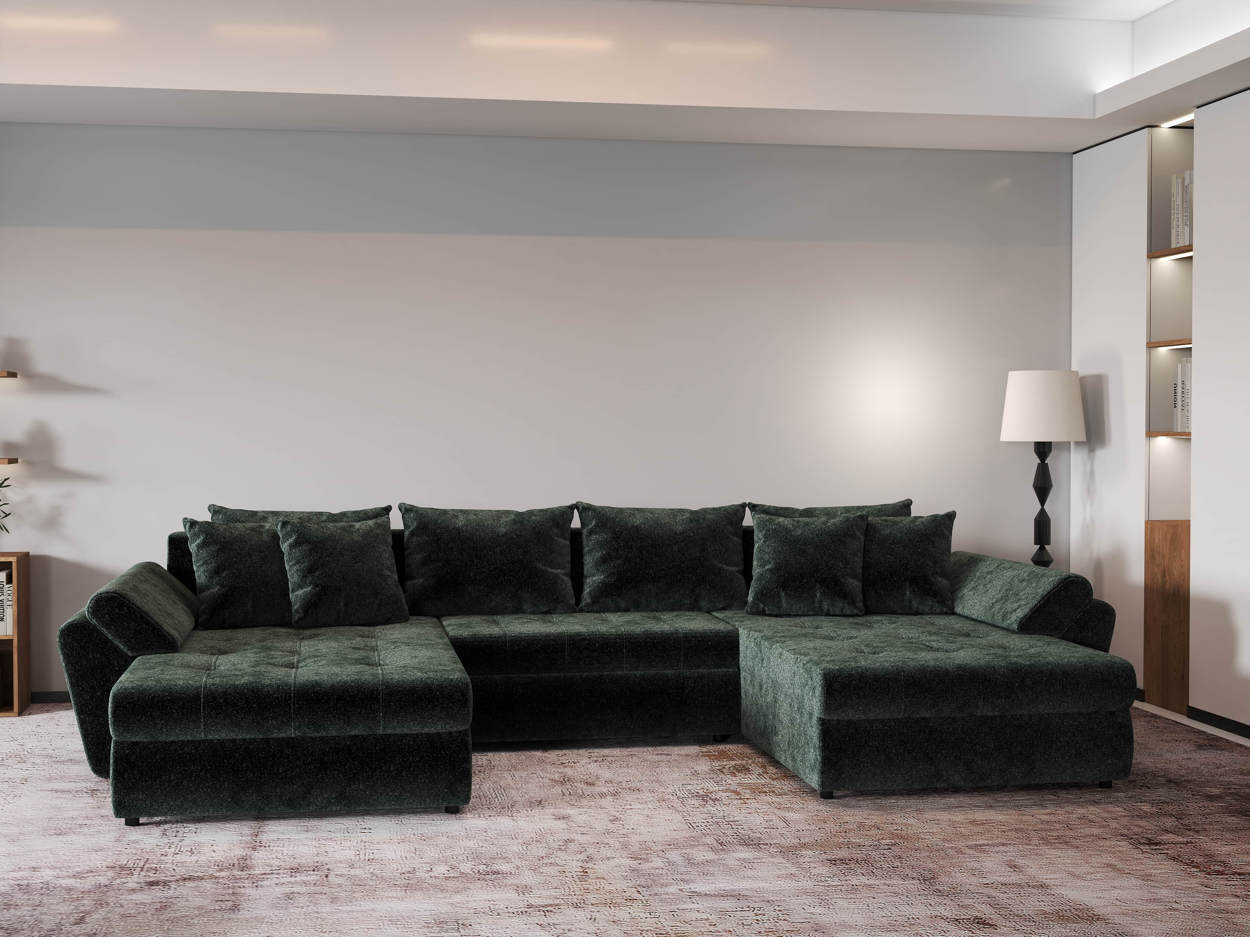 Colțar extensibil dumonde cu ladă de depozitare si sezut confortabil din spuma HR, Loana U Verde Euphoria 355x185 cm Fabrica
