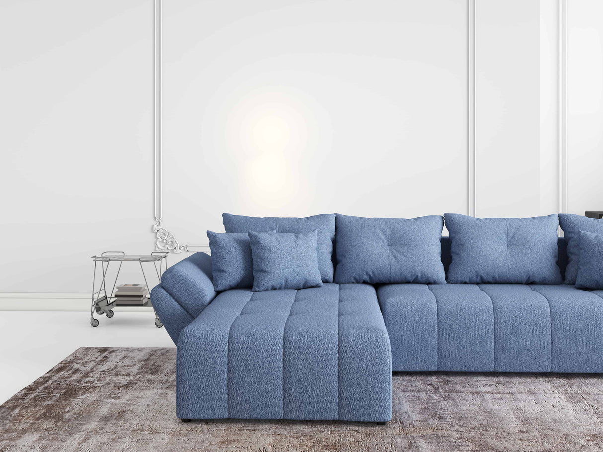 Colțar extensibil dumonde cu ladă de depozitare si sezut confortabil din spuma HR, Berlin XL Enjoy Lux Blue 350x185 cm Fabrica