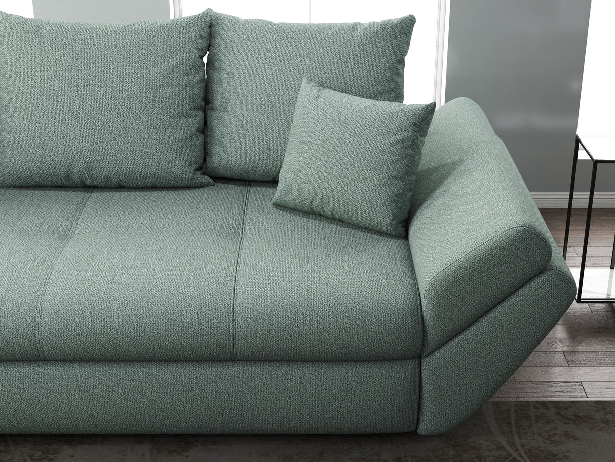 Canapea extensibilă dumonde cu ladă de depozitare si sezut confortabil din spuma HR, Loana Mint 250x100 cm Fabrica