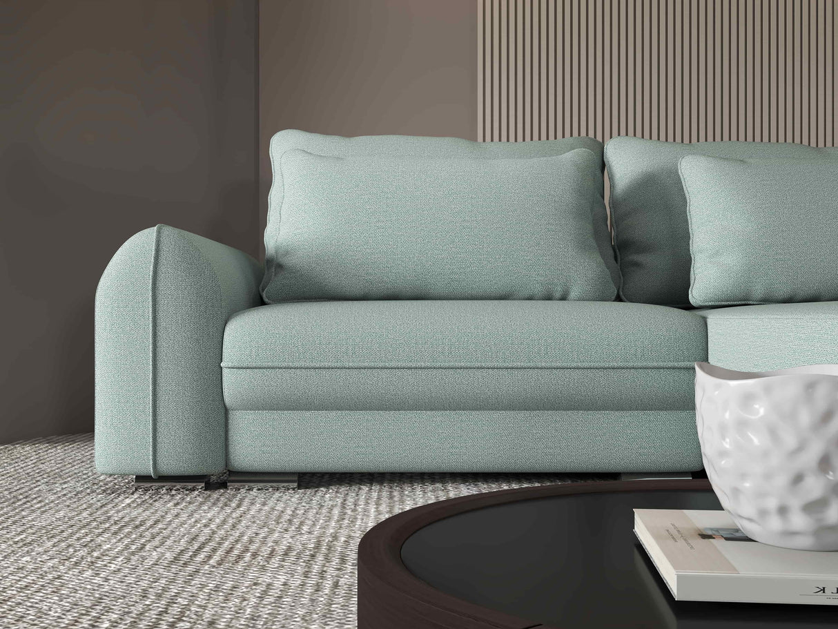 Colțar extensibil dumonde cu ladă de depozitare si sezut confortabil din spuma HR, Denver Enjoy Verde Mint 275x185 cm II Fabrica