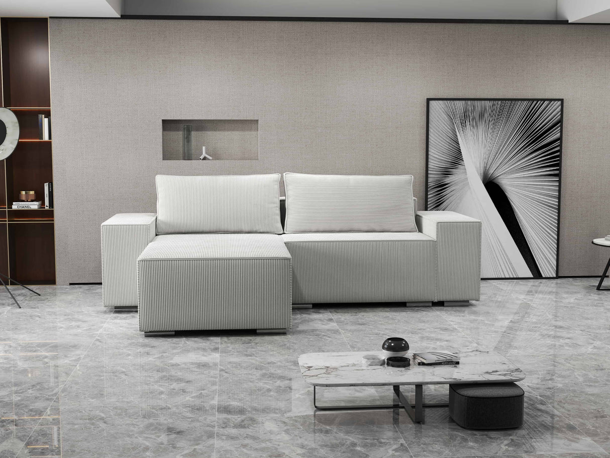 Colțar extensibil dumonde cu ladă de depozitare si sezut confortabil din spuma HR, Dream Zoom Gri 290x185 cm Fabrica