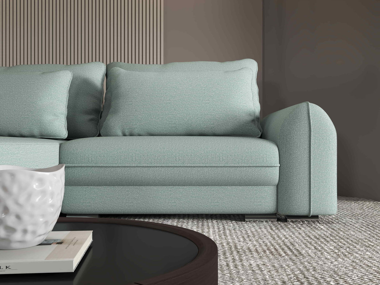 Colțar extensibil dumonde cu ladă de depozitare si sezut confortabil din spuma HR, Denver Enjoy Verde Mint 275x185 cm Fabrica