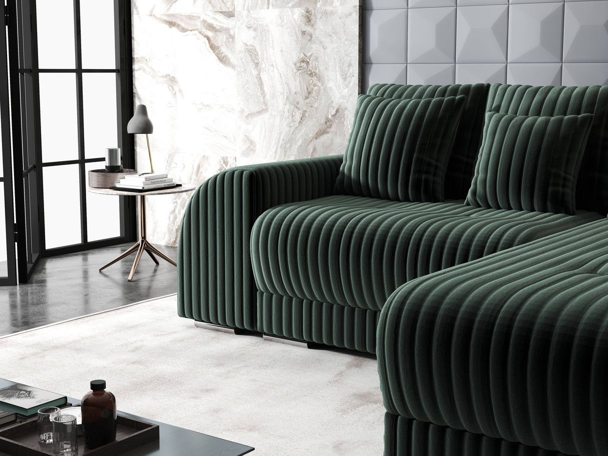 Colțar extensibil dumonde cu ladă de depozitare si sezut confortabil din spuma HR, Verona Ambience Verde II 290x185 cm Fabrica