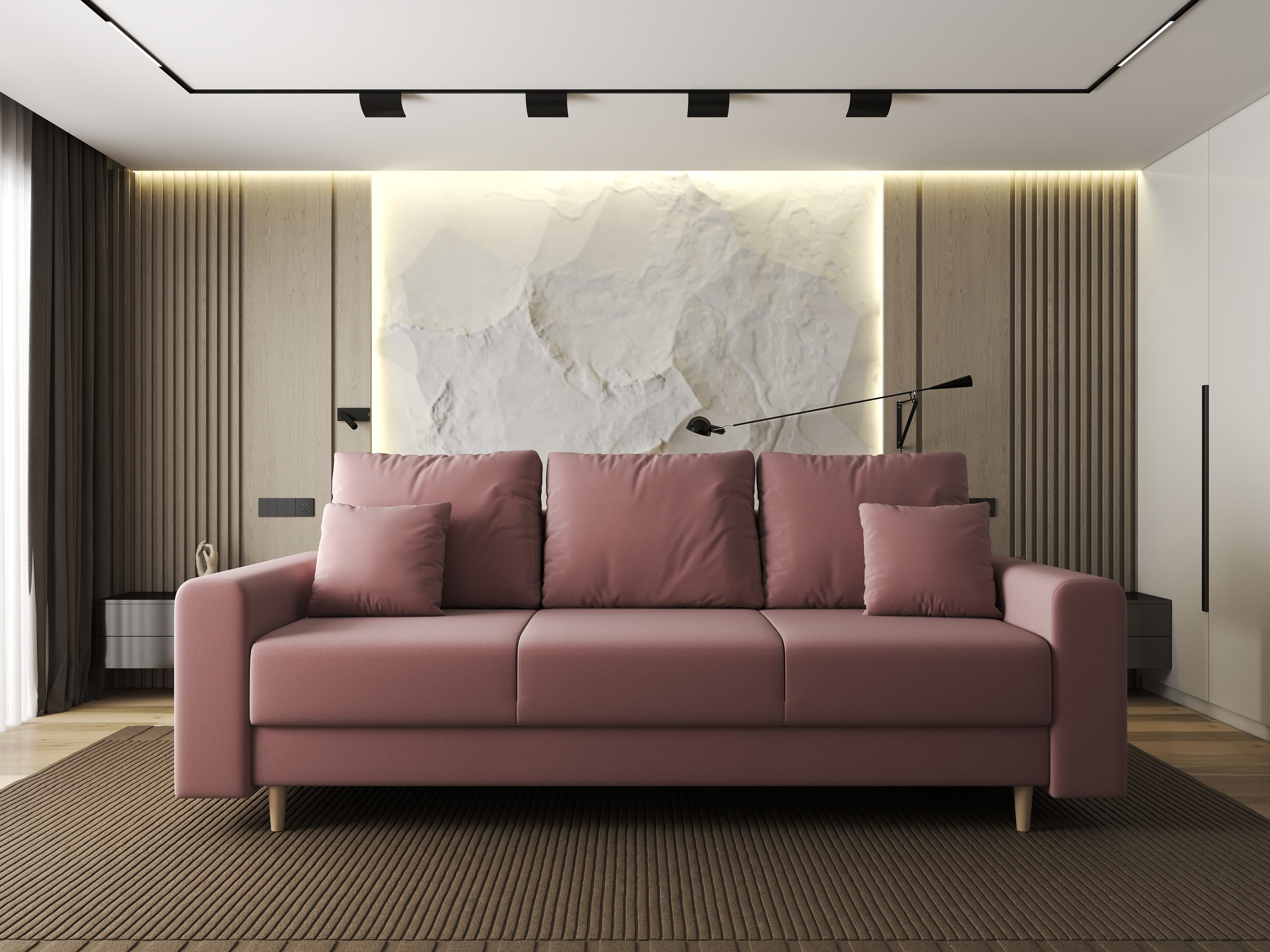 Canapea extensibilă dumonde cu ladă de depozitare si sezut confortabil din spuma HR, Kronos Royal Roz 210x100 cm fabrica