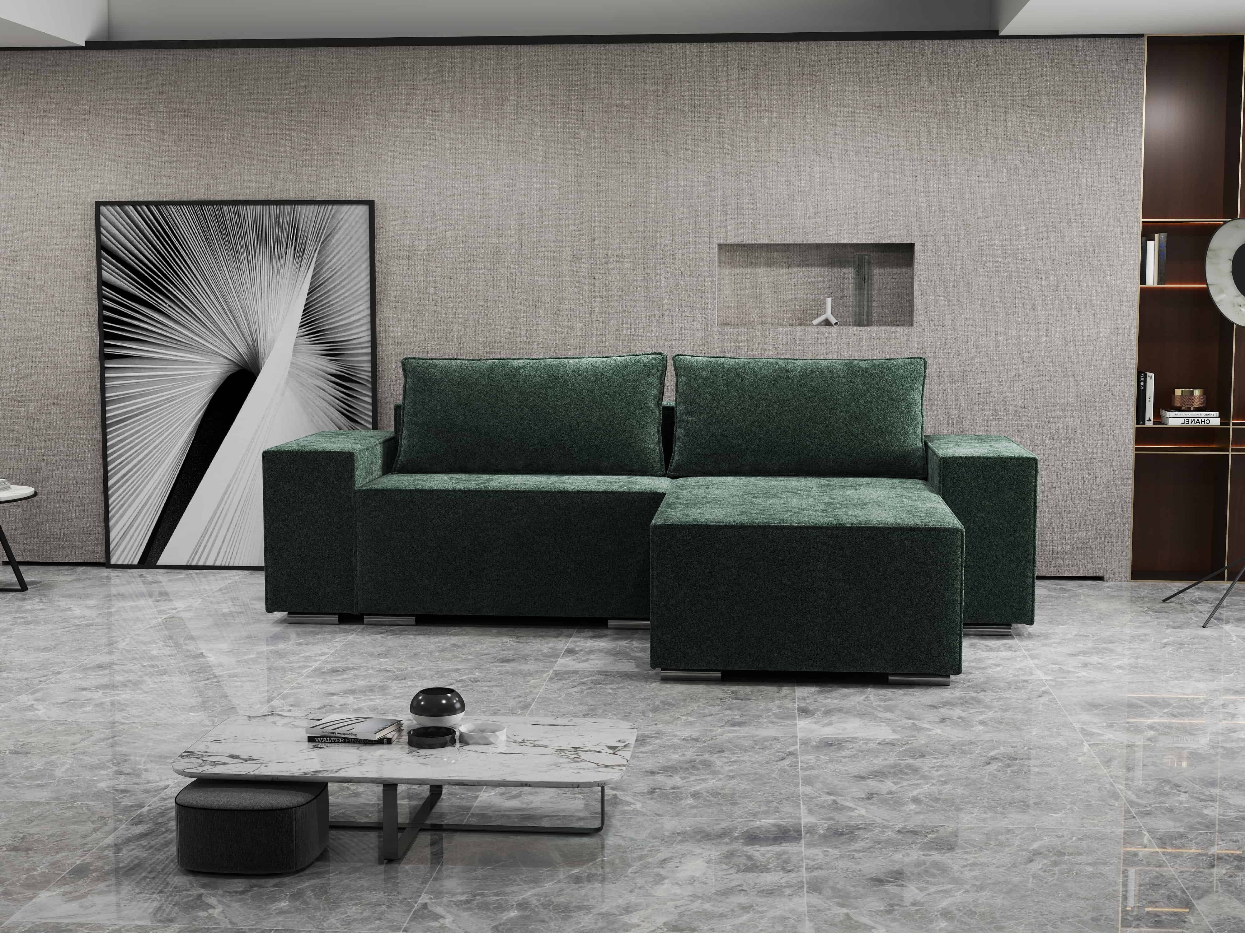 Colțar extensibil dumonde cu ladă de depozitare si sezut confortabil din spuma HR, Dream Euphoria Verde 290x185 cm II Fabrica