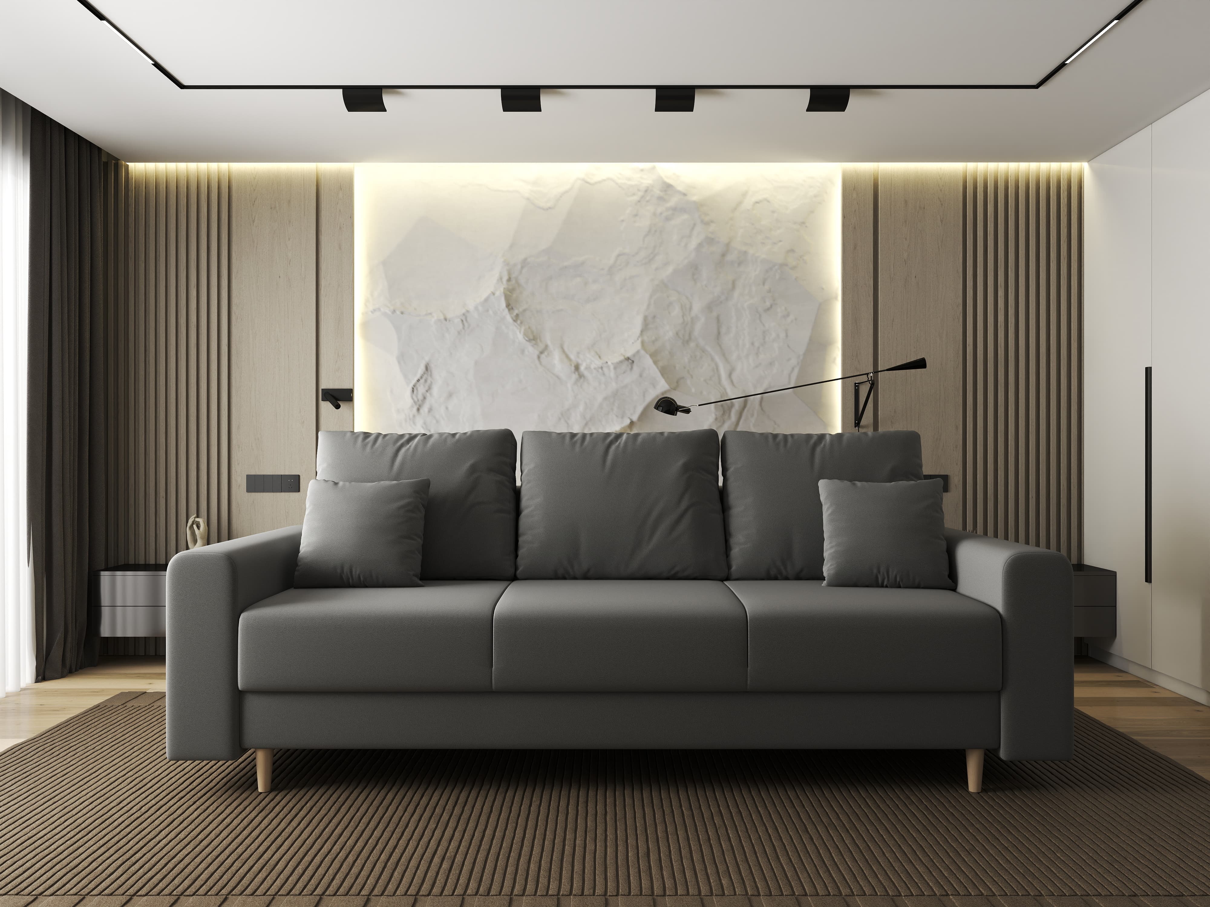 Canapea extensibilă dumonde cu ladă de depozitare si sezut confortabil din spuma HR, Kronos Royal Gri 210x100 cm fabrica