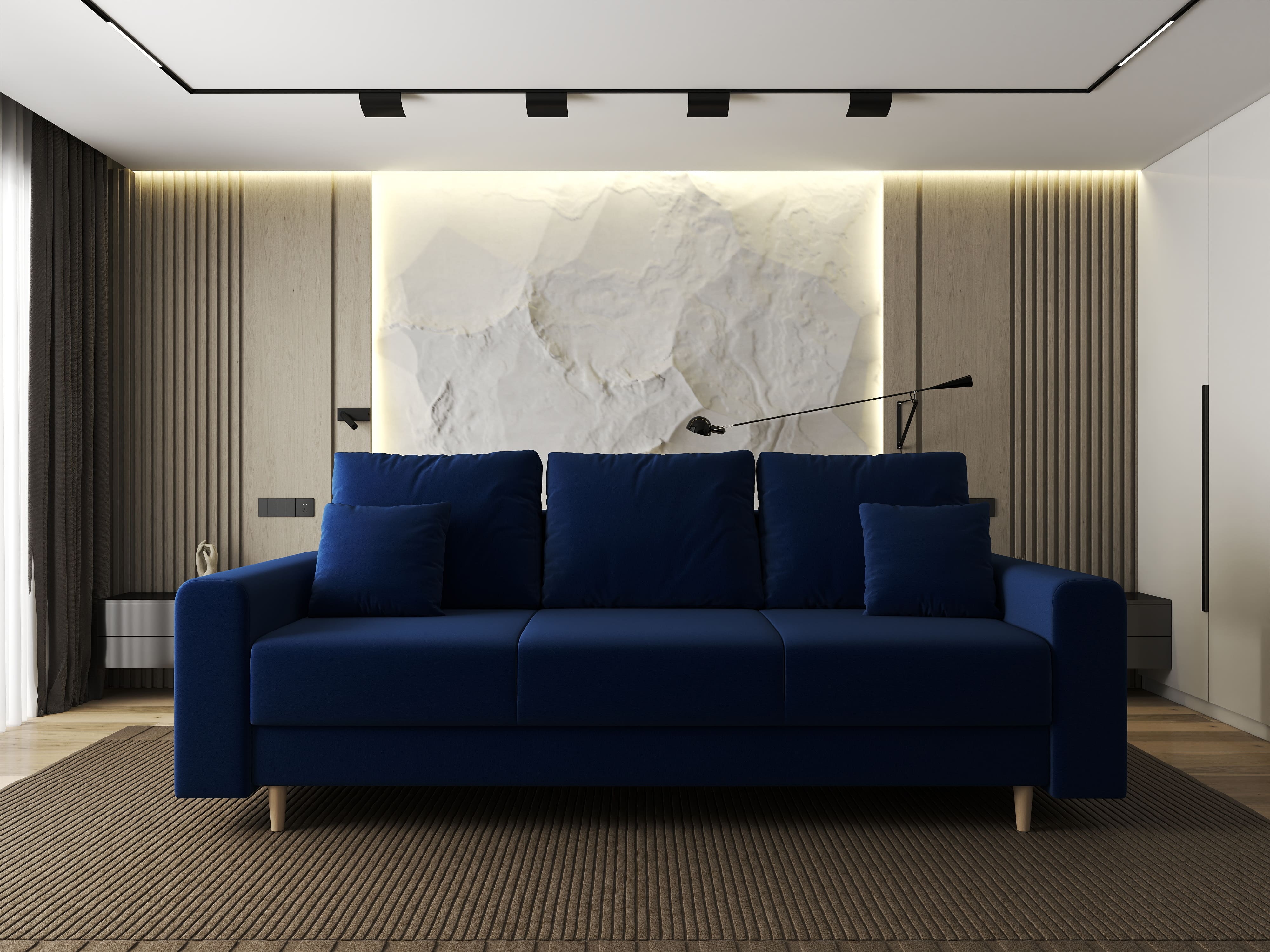 Canapea extensibilă dumonde cu ladă de depozitare si sezut confortabil din spuma HR, Kronos Royal Albastru 210x100 cm fabrica