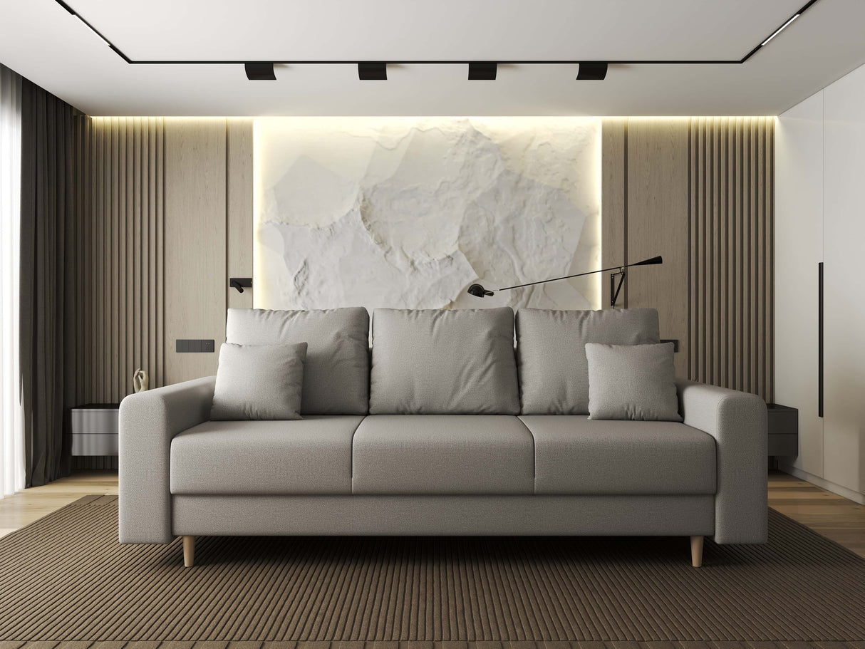 Canapea extensibilă dumonde cu ladă de depozitare si sezut confortabil din spuma HR, Kronos Enjoy Bej 210x100 cm fabrica