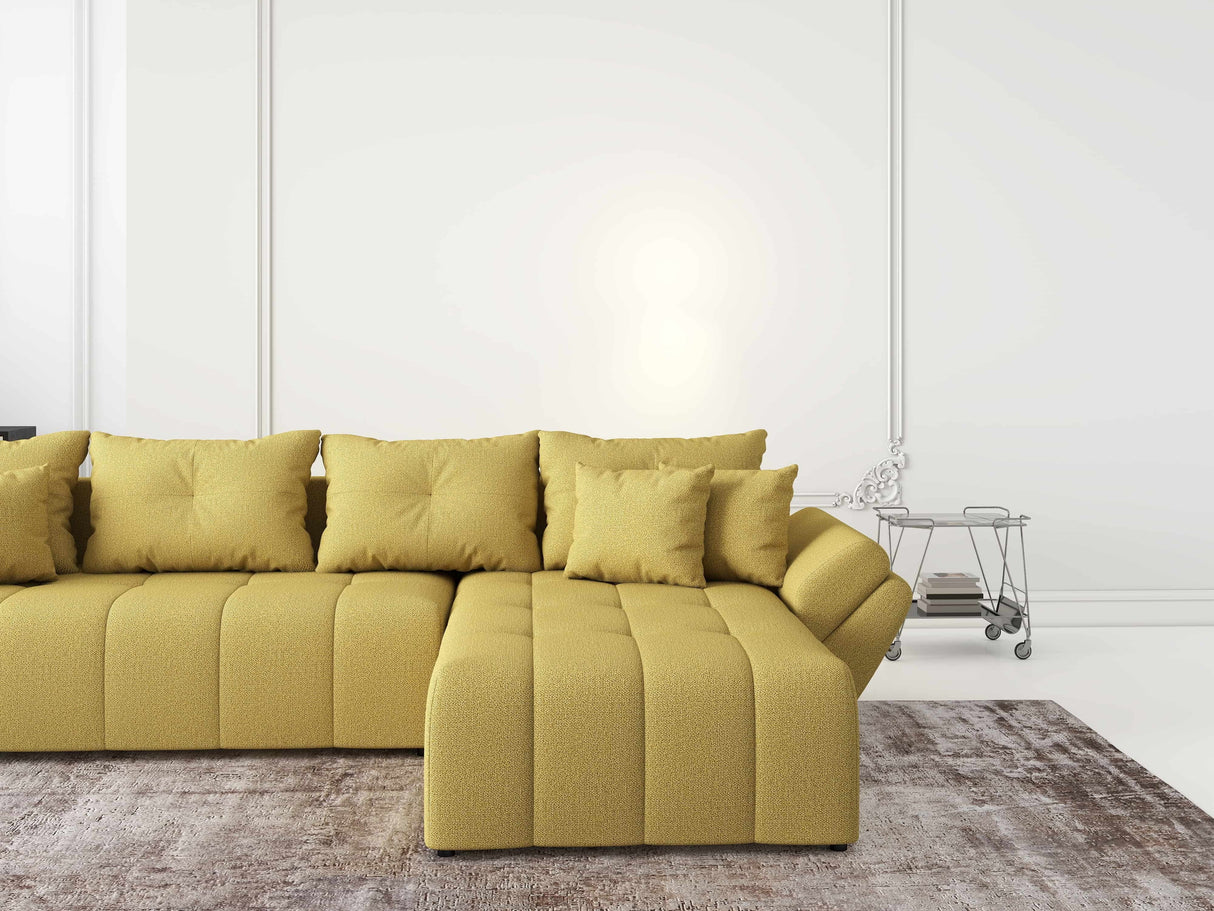 Colțar extensibil dumonde cu ladă de depozitare si sezut confortabil din spuma HR, Berlin XL Enjoy Lux Melon 350x185 cm II Fabrica