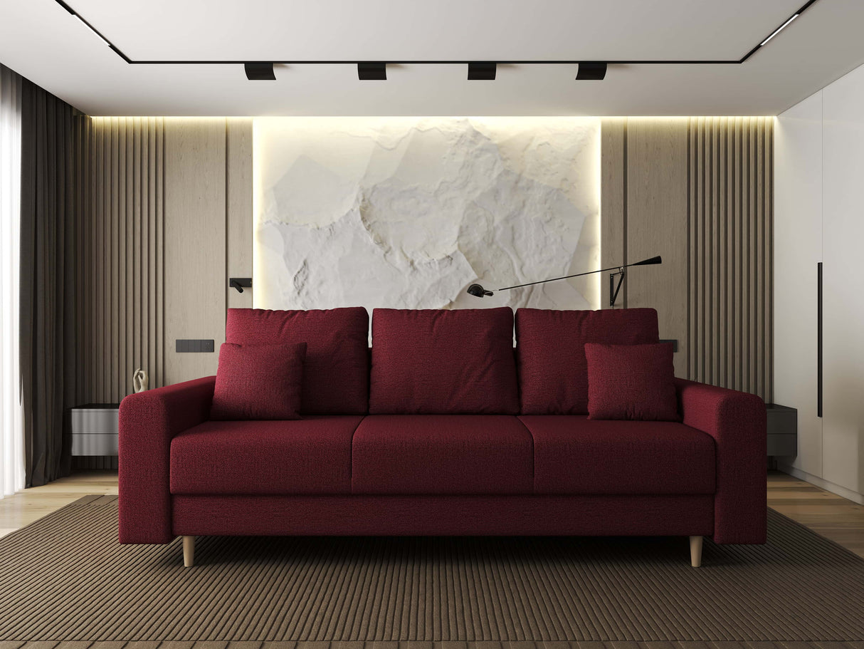 Canapea extensibilă dumonde cu ladă de depozitare si sezut confortabil din spuma HR, Kronos Enjoy Rosu 210x100 cm fabrica