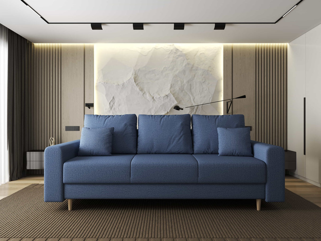Canapea extensibilă dumonde cu ladă de depozitare si sezut confortabil din spuma HR, Kronos Enjoy Albastru 210x100 cm fabrica