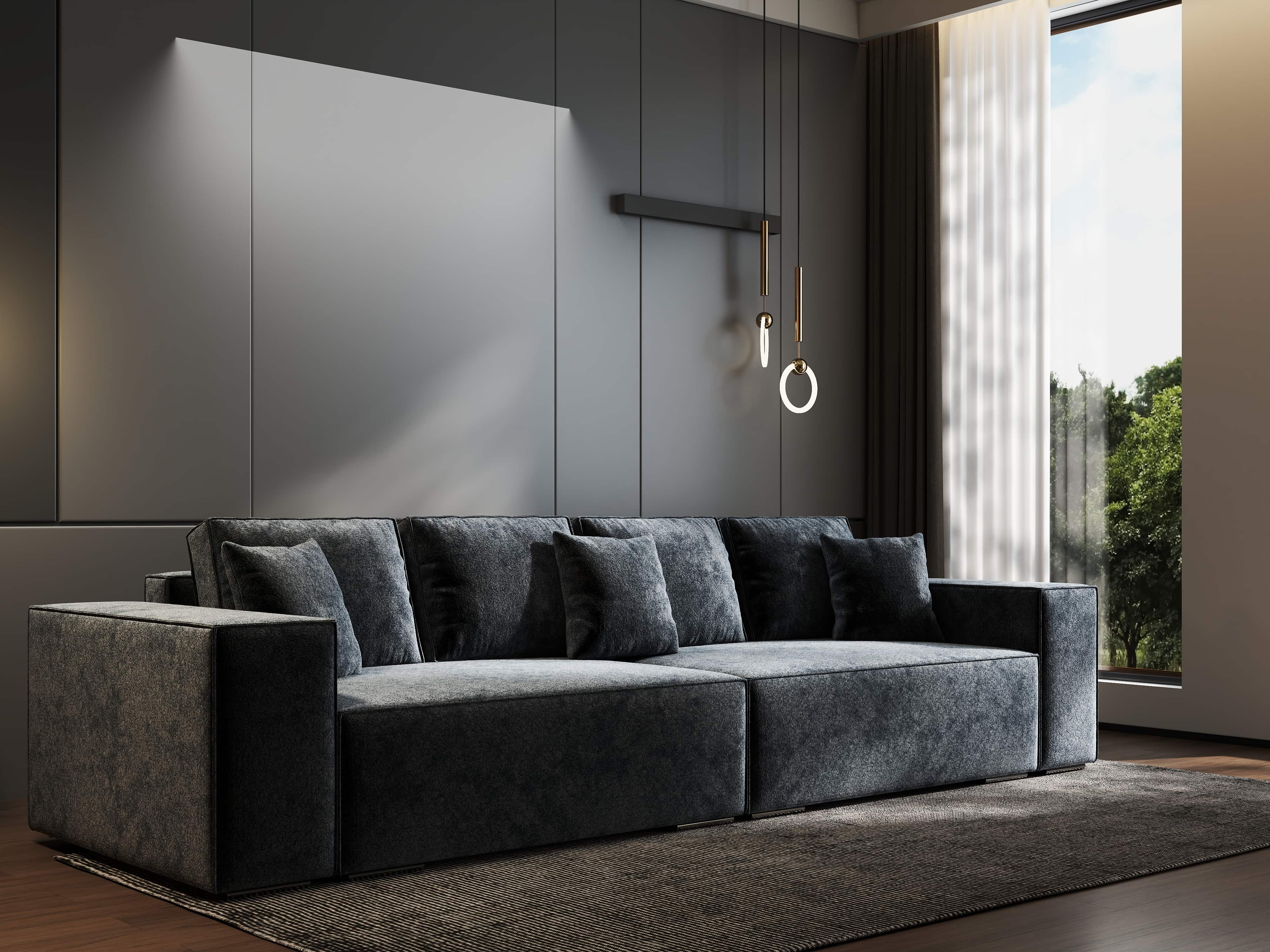 Canapea extensibilă dumonde cu ladă de depozitare si sezut confortabil din spuma HR, Dream Euphoria Grafit 310x100 cm Fabrica