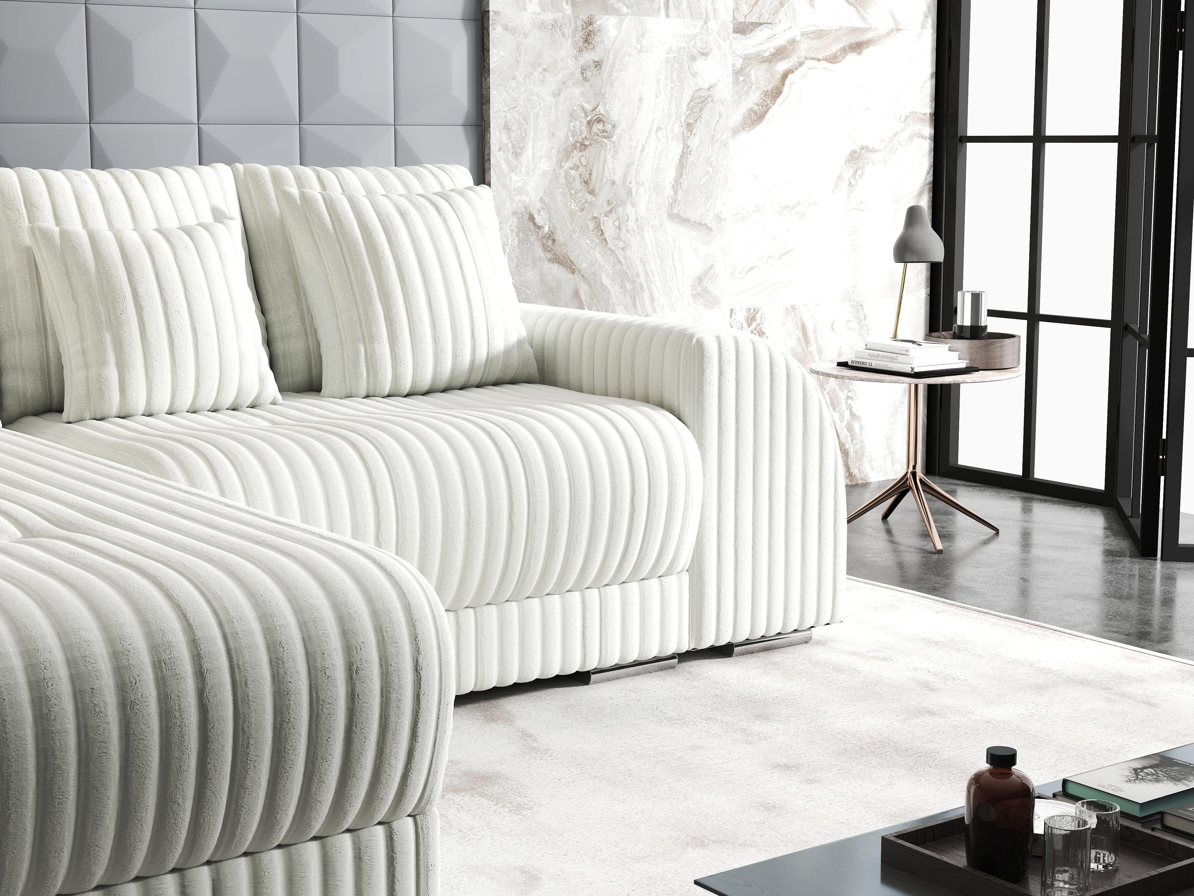 Colțar extensibil dumonde cu ladă de depozitare si sezut confortabil din spuma HR, Verona Ambience Alb 290x185 cm Fabrica
