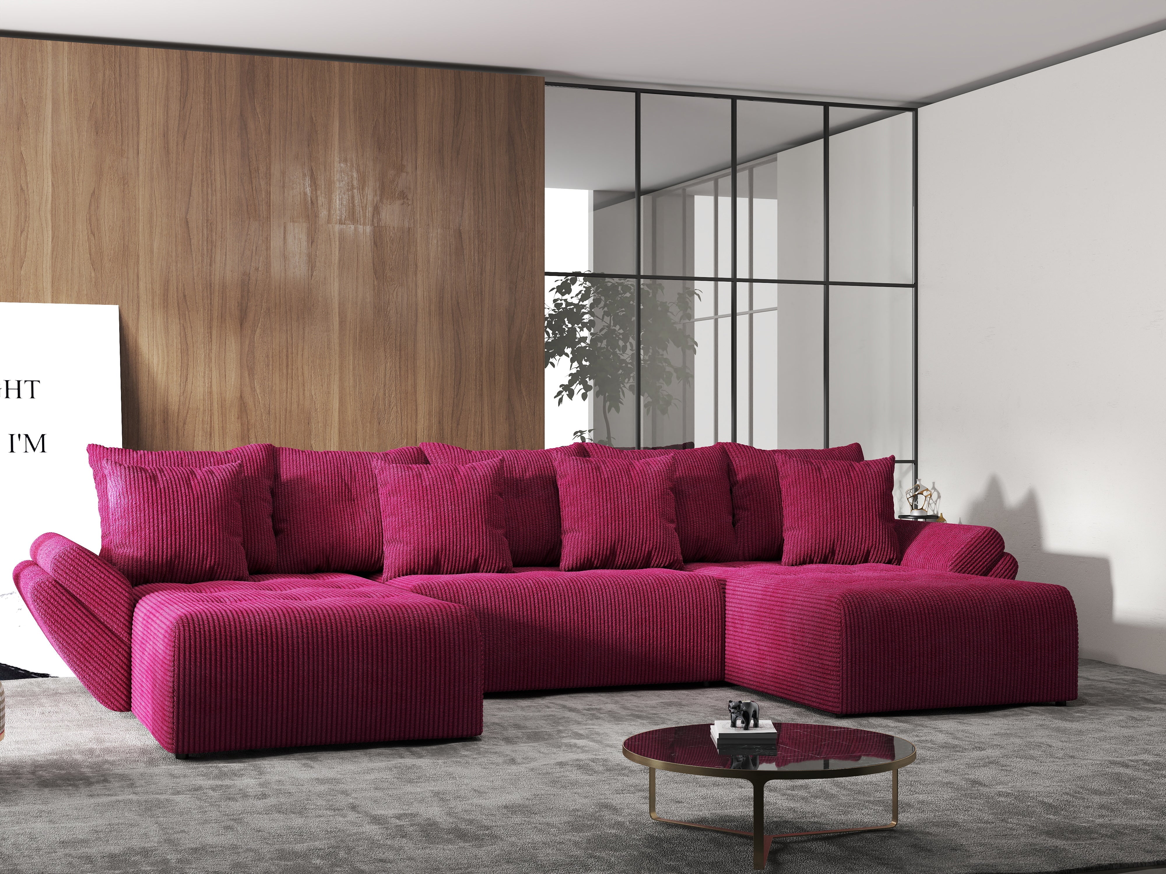 Colțar extensibil dumonde cu ladă de depozitare si sezut confortabil din spuma HR, Berlin U Zoom Bordeaux 380x180 cm Fabrica