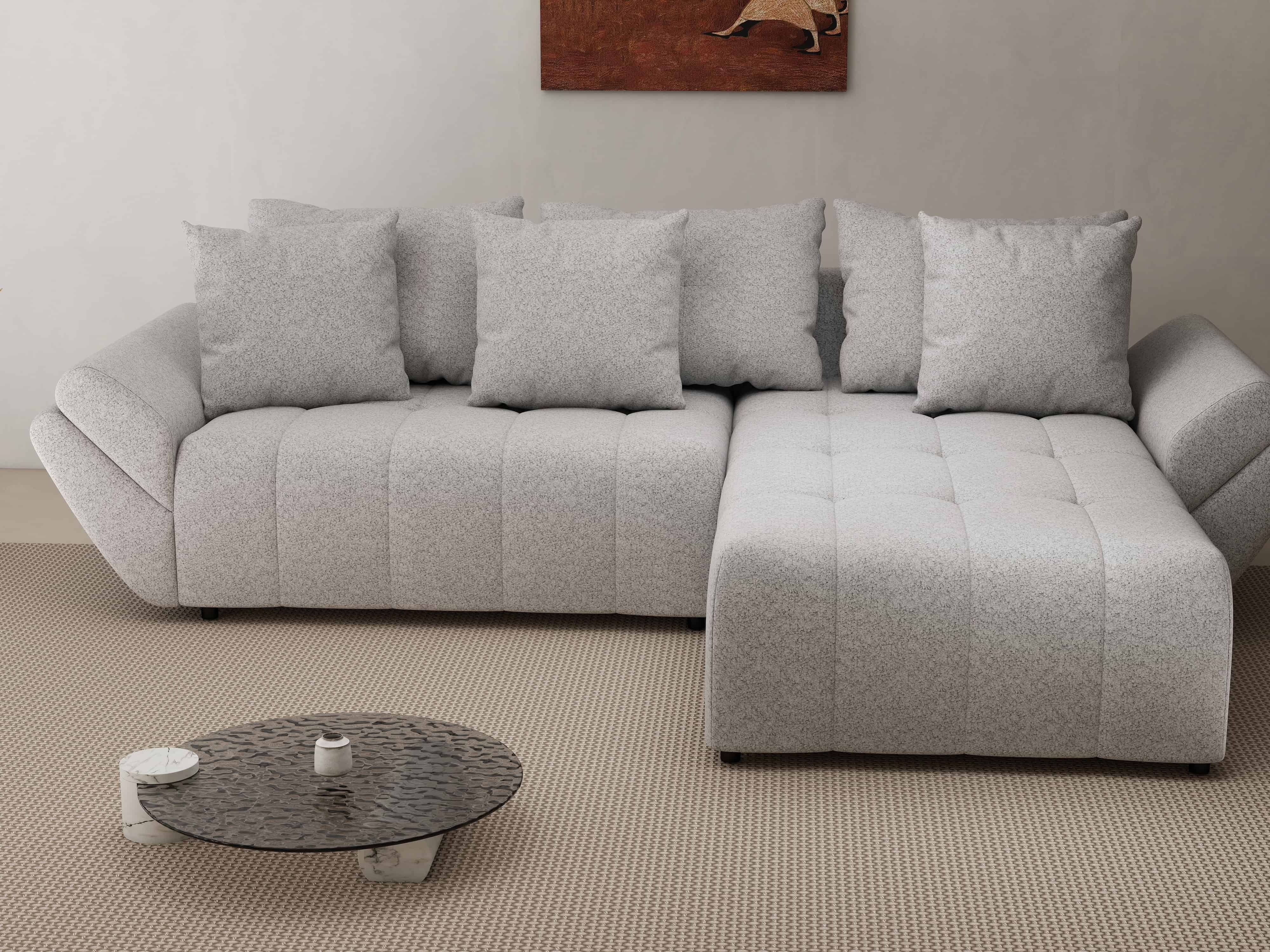 Colțar extensibil dumonde cu ladă de depozitare si sezut confortabil din spuma HR, Berlin Euphoria Gri 280x185 cm II Fabrica