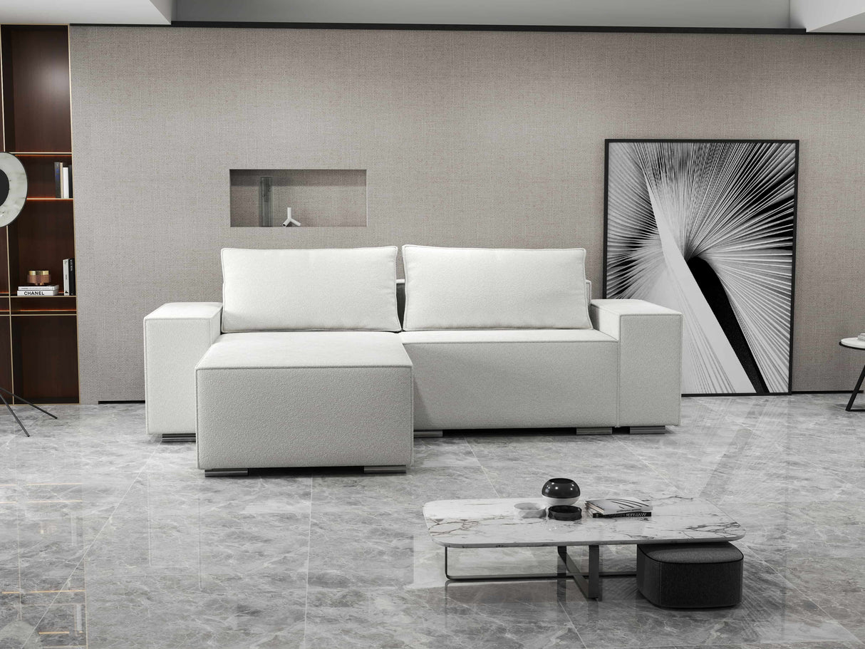 Colțar extensibil dumonde cu ladă de depozitare si sezut confortabil din spuma HR, Dream Euphoria Alb 290x185 cm Fabrica