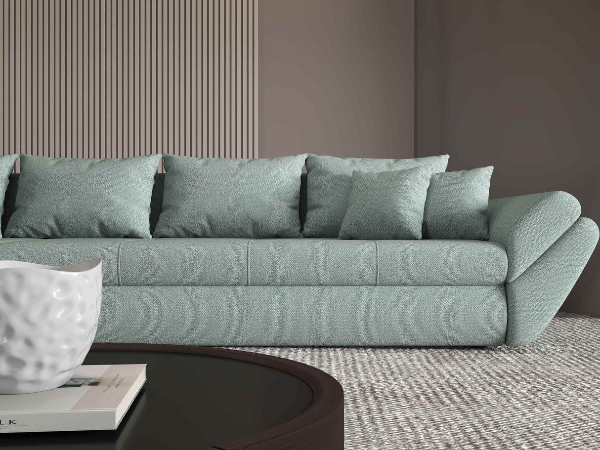 Colțar extensibil dumonde cu ladă de depozitare si sezut confortabil din spuma HR, Loana XL Enjoy Mint 335x185 cm Fabrica