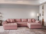 Colțar extensibil dumonde cu ladă de depozitare si sezut confortabil din spuma HR, Loana Royal Roz U 355x185 cm Fabrica