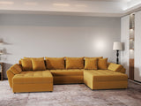 Colțar extensibil dumonde cu ladă de depozitare si sezut confortabil din spuma HR, Loana Royal Mustar U 355x185 cm Fabrica