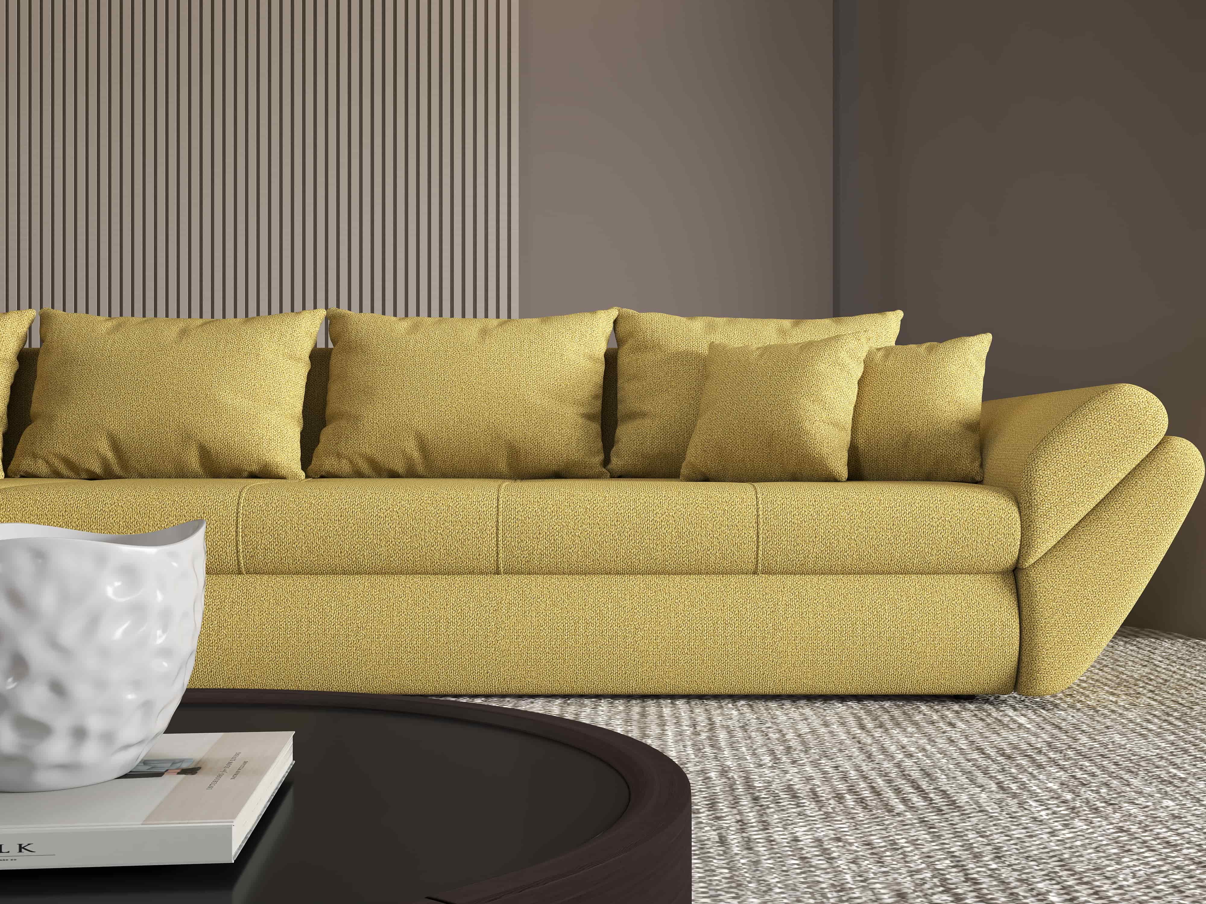 Colțar extensibil dumonde cu ladă de depozitare si sezut confortabil din spuma HR, Loana XL Enjoy Melon 335x185 cm Fabrica