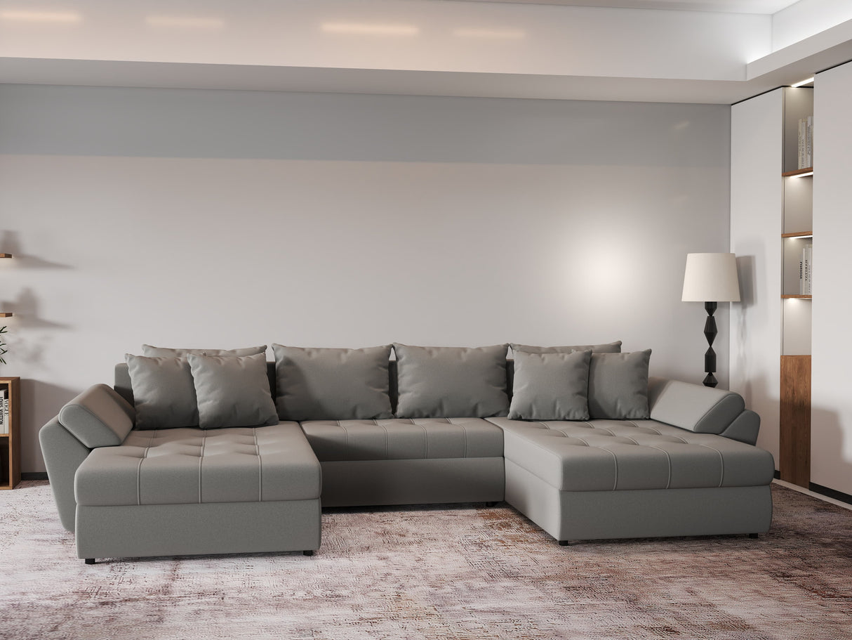 Colțar extensibil dumonde cu ladă de depozitare si sezut confortabil din spuma HR, Loana Royal Gri U 355x185 cm Fabrica