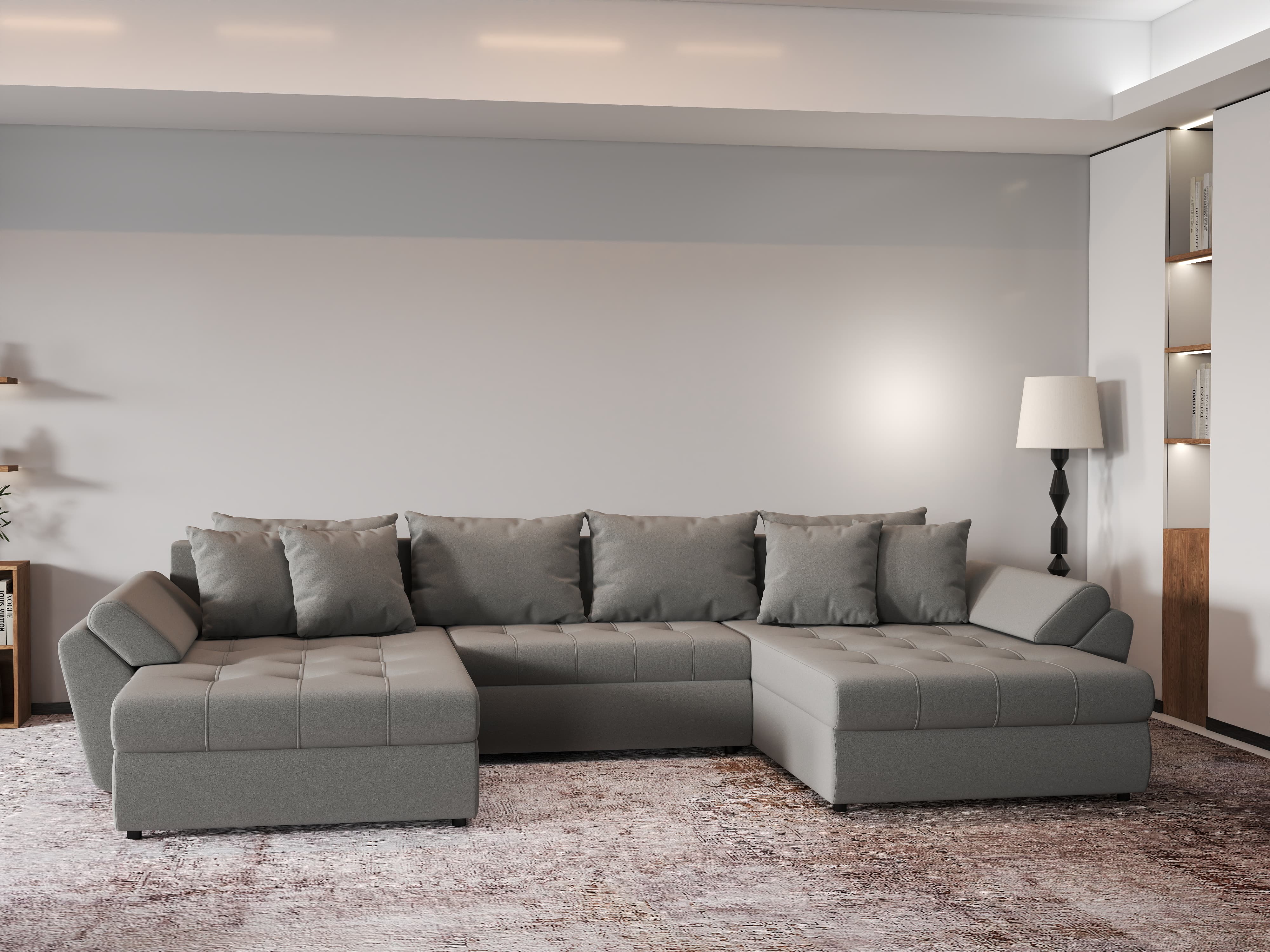 Colțar extensibil dumonde cu ladă de depozitare si sezut confortabil din spuma HR, Loana Royal Gri U 355x185 cm Fabrica