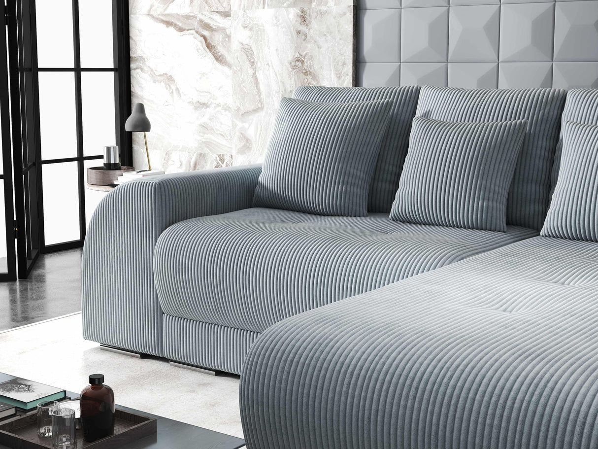 Colțar extensibil dumonde cu ladă de depozitare si sezut confortabil din spuma HR, Verona Zoom Gri Mint II 290x185 cm Fabrica