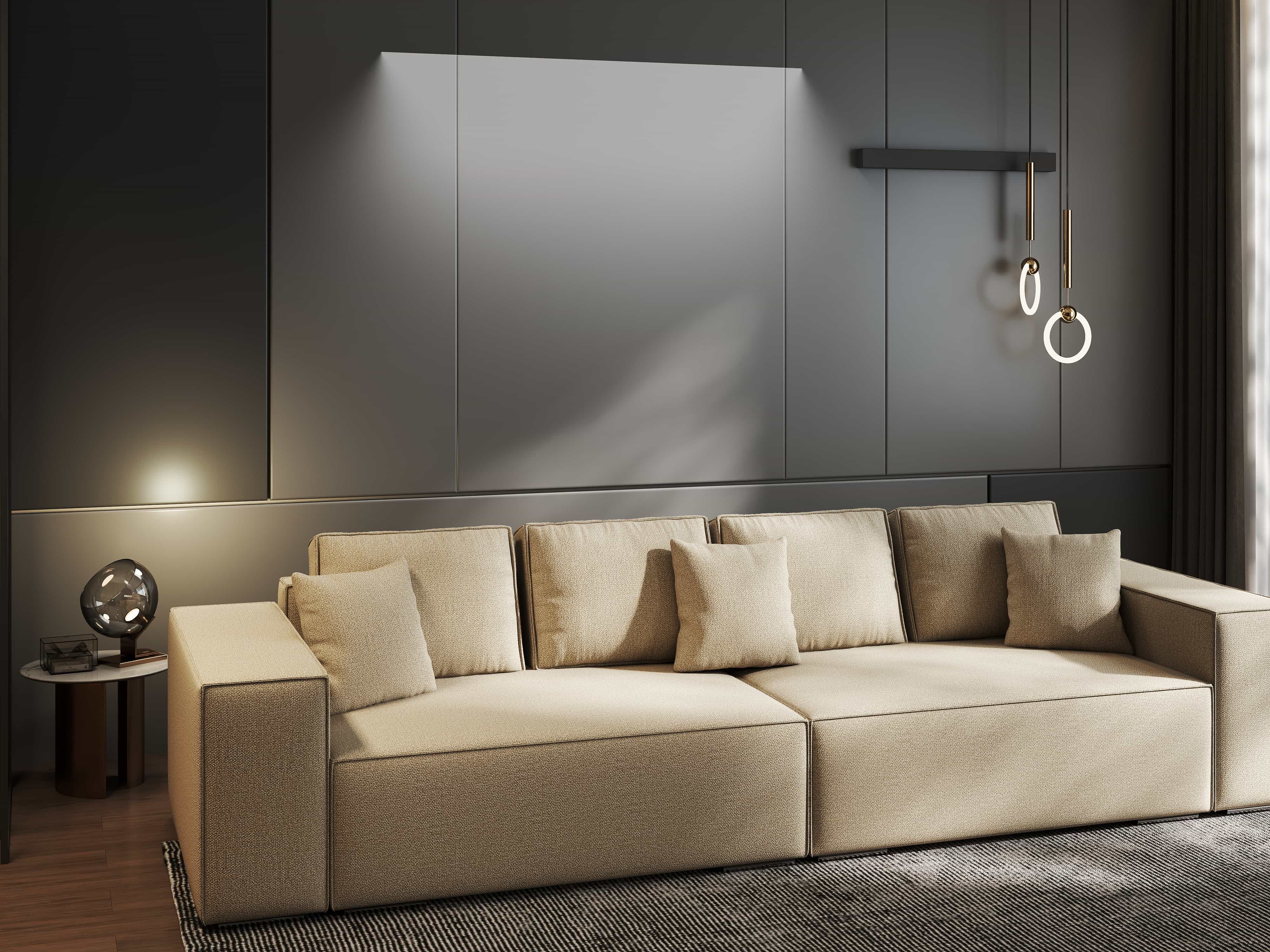 Canapea extensibilă dumonde cu ladă de depozitare si sezut confortabil din spuma HR, Dream Enjoy Camel 310x100 cm Fabrica