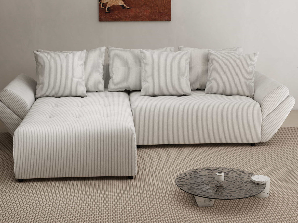 Colțar extensibil dumonde cu ladă de depozitare si sezut confortabil din spuma HR, Berlin Zoom Pearl 280x185 cm Fabrica