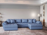 Colțar extensibil  dumonde cu ladă de depozitare si sezut confortabil din spuma HR, Loana Blue U 355x185 cm Fabrica