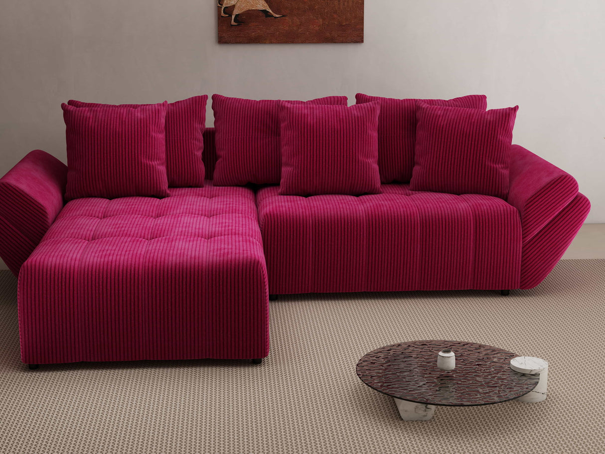 Colțar extensibil dumonde cu ladă de depozitare si sezut confortabil din spuma HR, Berlin Zoom Bordeaux 280x185 cm Fabrica