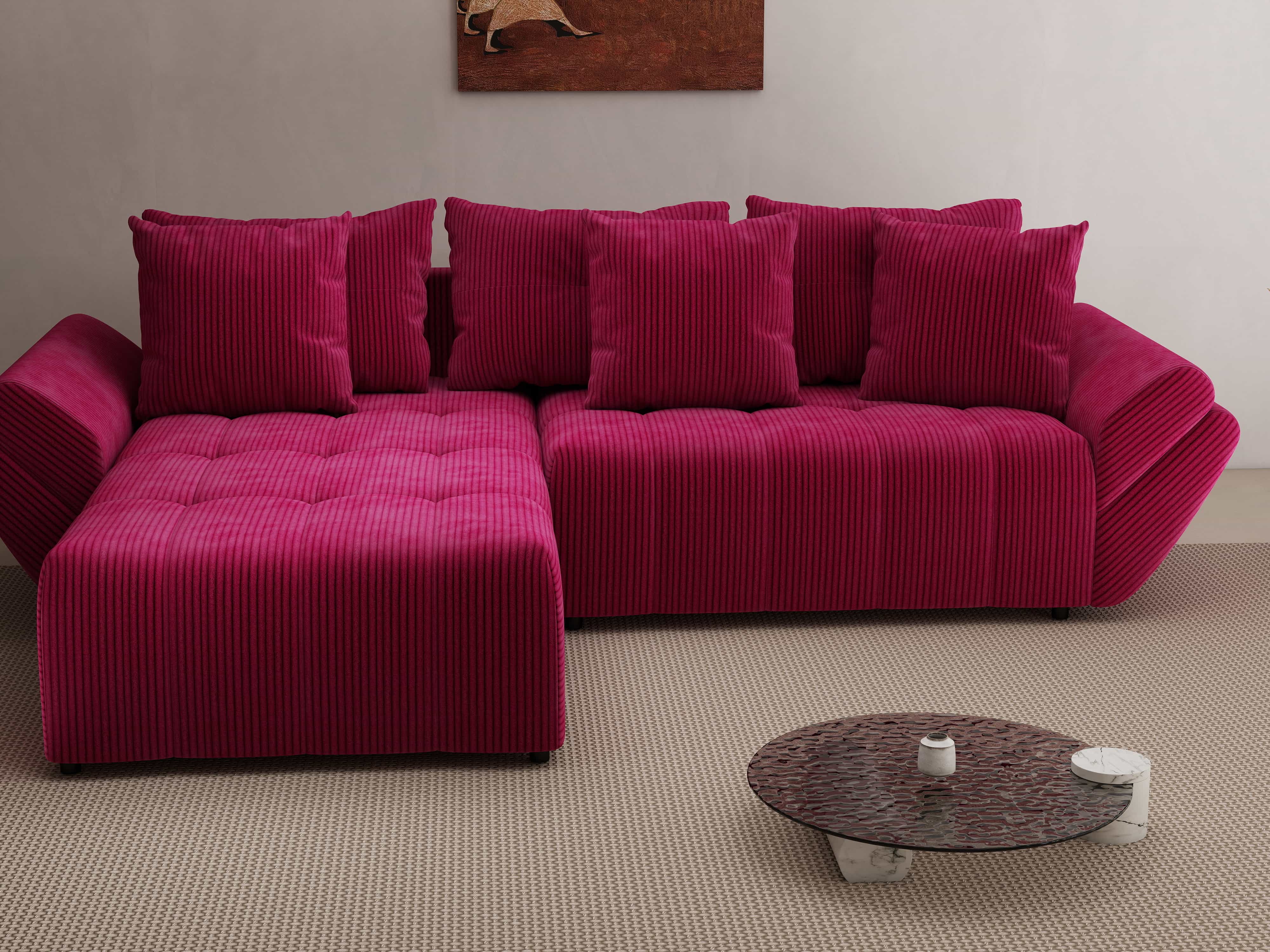 Colțar extensibil dumonde cu ladă de depozitare si sezut confortabil din spuma HR, Berlin Zoom Bordeaux 280x185 cm Fabrica