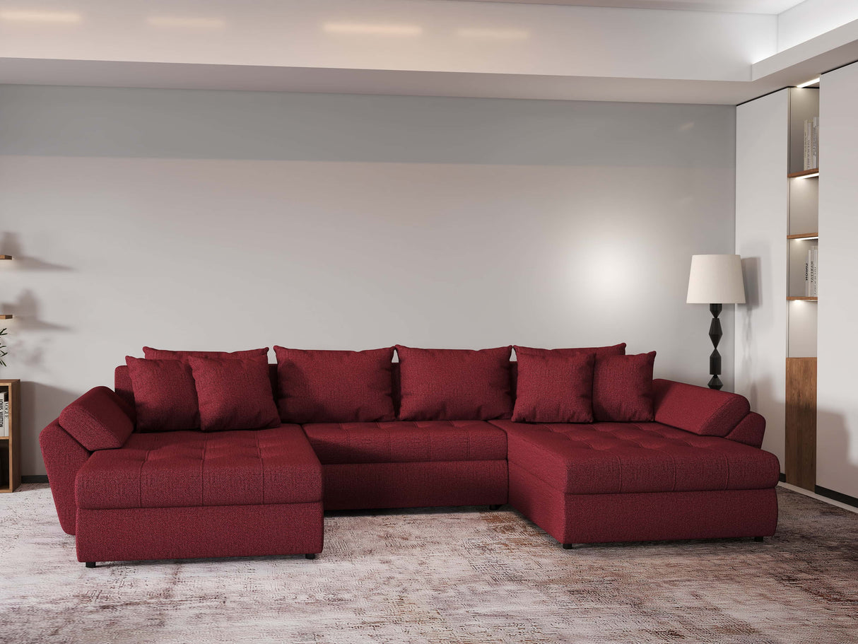 Colțar extensibil dumonde cu ladă de depozitare si sezut confortabil din spuma HR, Loana Enjoy Red U 355x185 cm Fabrica