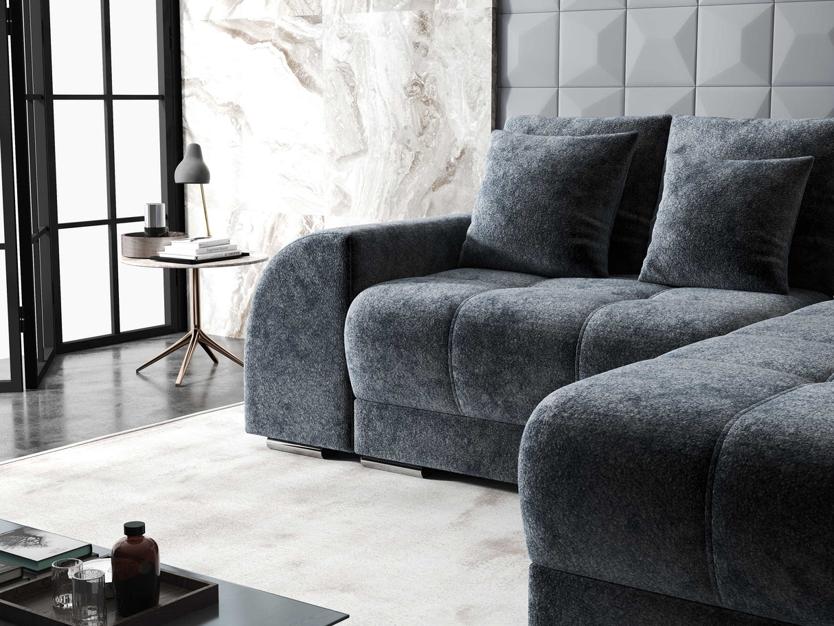 Colțar extensibil dumonde cu ladă de depozitare si sezut confortabil din spuma HR, Verona Euphoria Gri Grafit II 290x185 cm Fabrica
