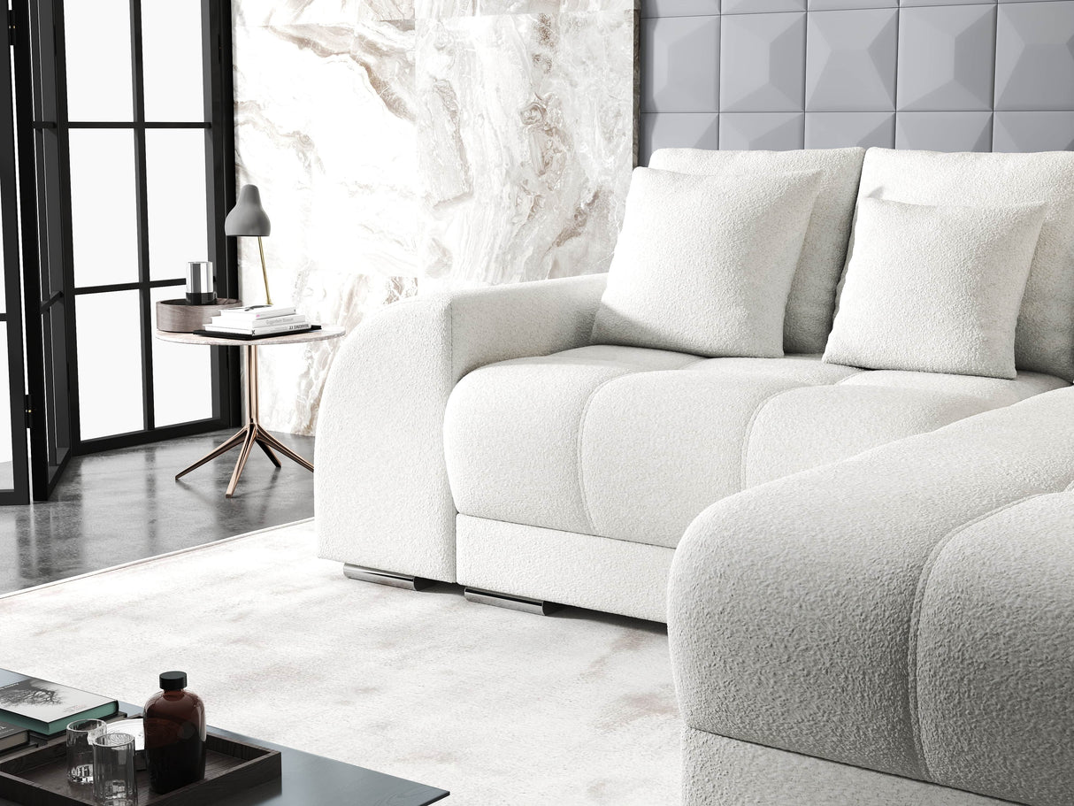 Colțar extensibil dumonde cu ladă de depozitare si sezut confortabil din spuma HR, Verona Euphoria Alb II 290x185 cm Fabrica